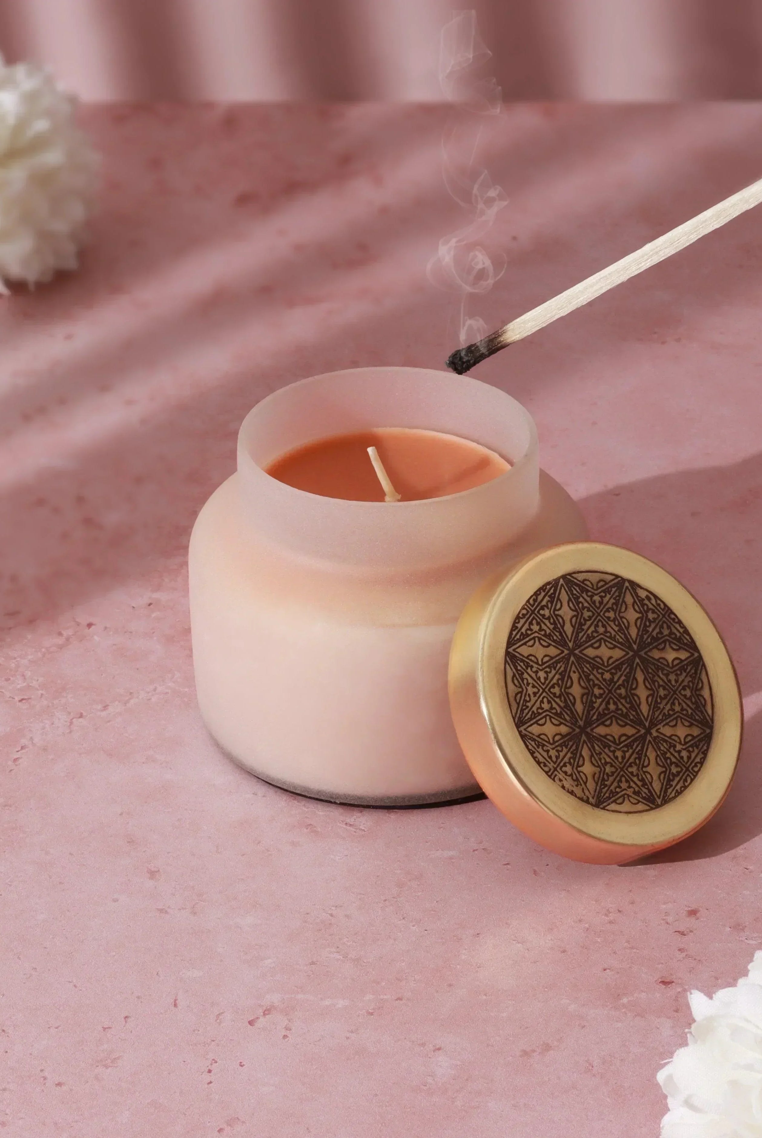 Rasa Chandra Jasmine Scented Candle in Frosted White Glass - G Decor