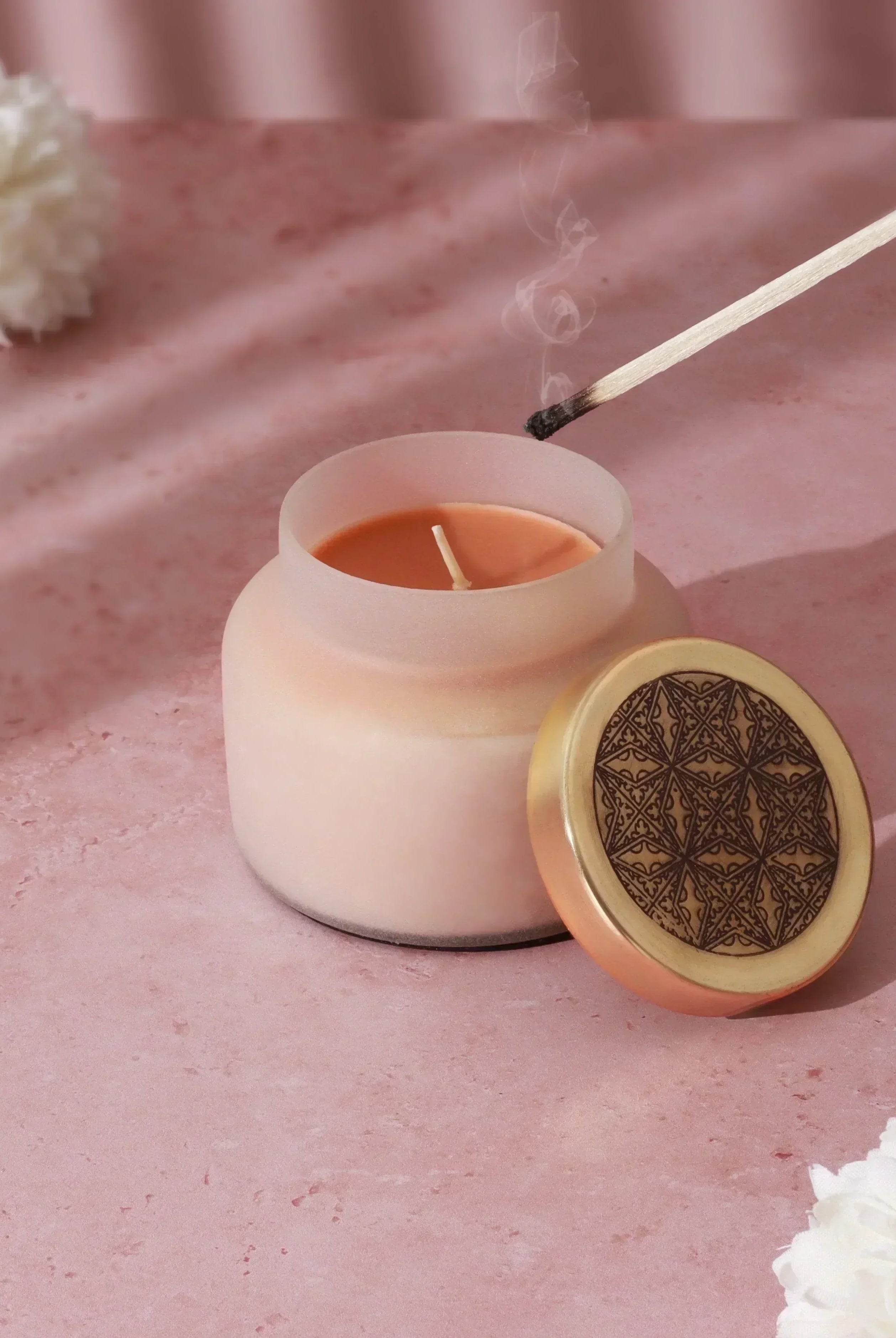 Rasa Chandra Jasmine Scented Candle in Frosted White Glass - G Decor