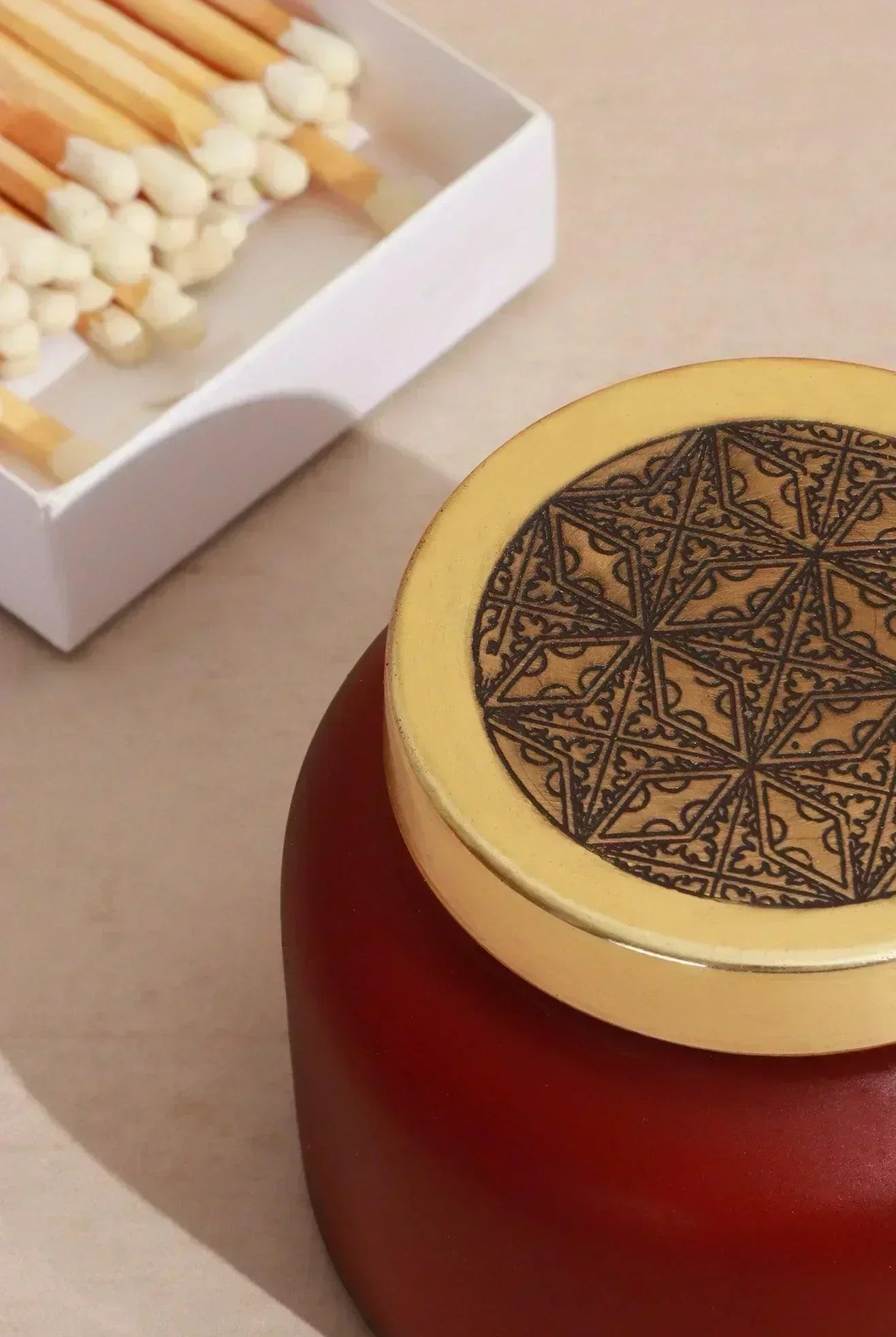 Rasa Ember Sandalwood Scented Candle in Frosted Red Glass - G Decor