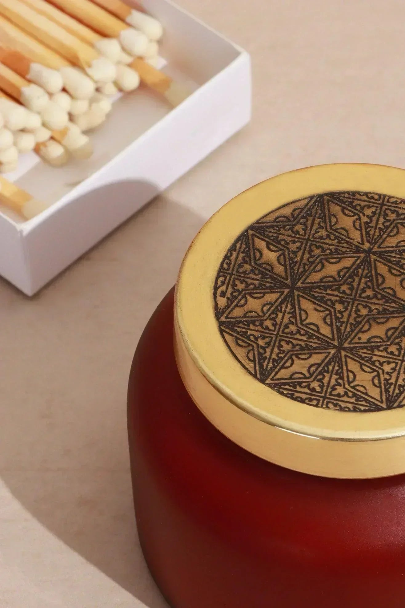 Rasa Ember Sandalwood Scented Candle in Frosted Red Glass - G Decor