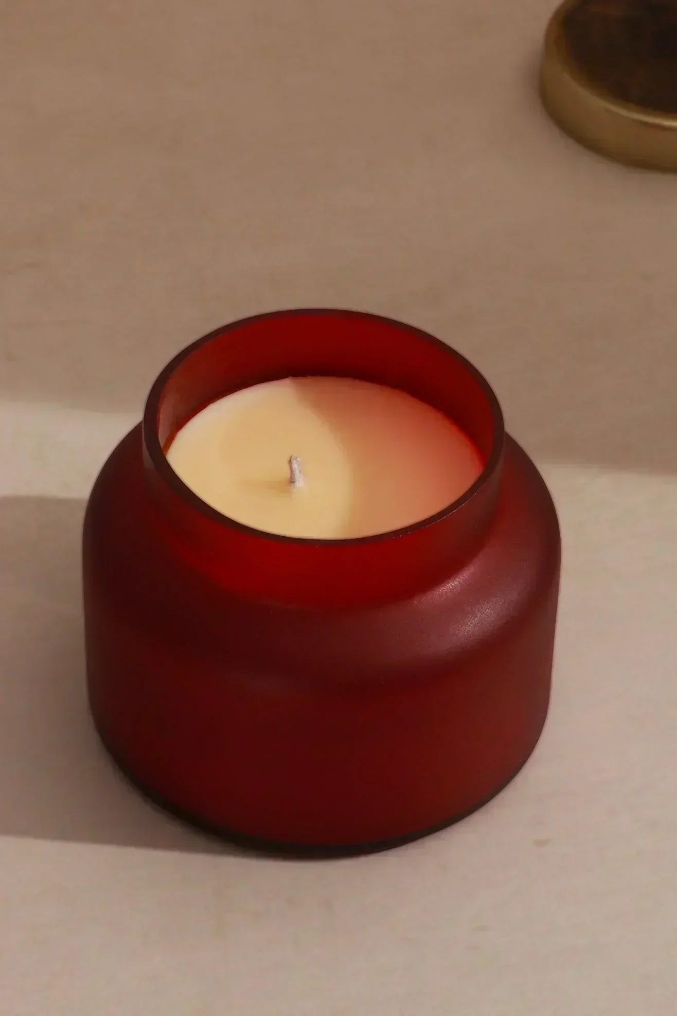 Rasa Ember Sandalwood Scented Candle in Frosted Red Glass — view 5, G Decor