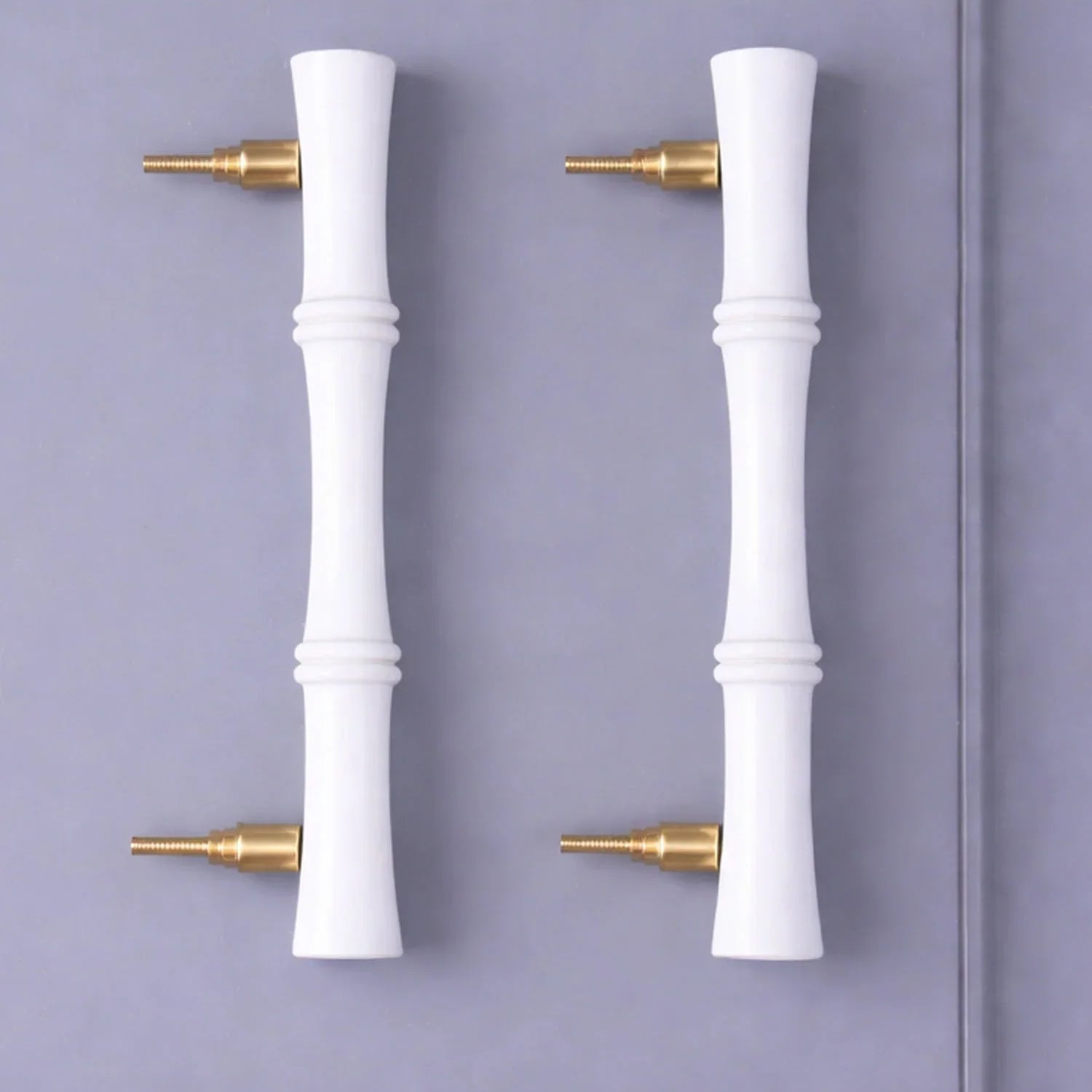G Decor Kyoto Solid Bamboo Door Handle Set of 2 White Finish