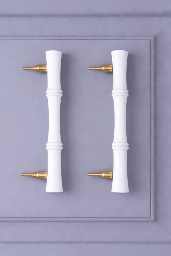 G Decor Kyoto Solid Bamboo Door Handle Set of 2 White Finish
