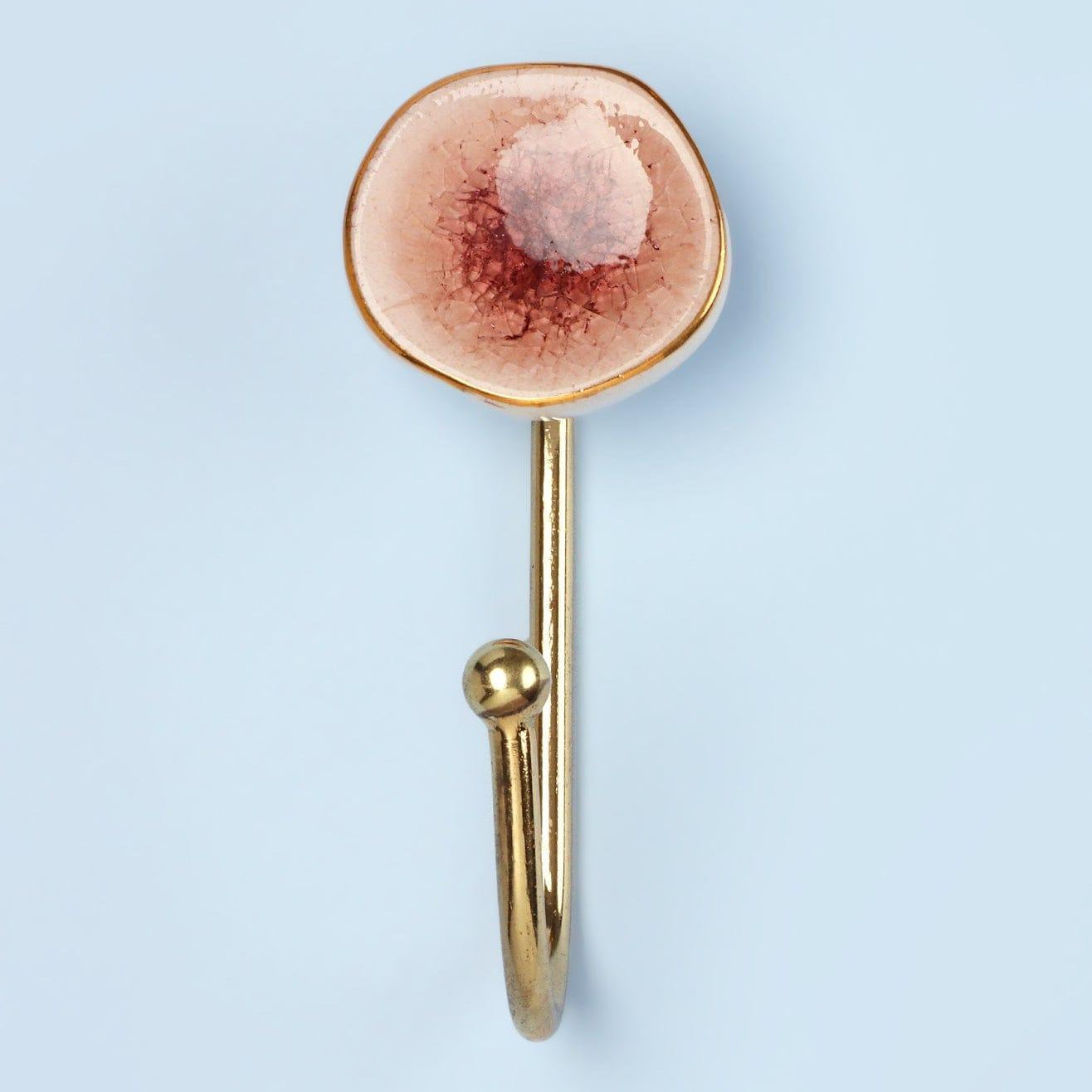 Rhodes Family Handmade & Handcrafted Ceramic Wall Hook Crackle Glaze with Brass Finish - G Decor