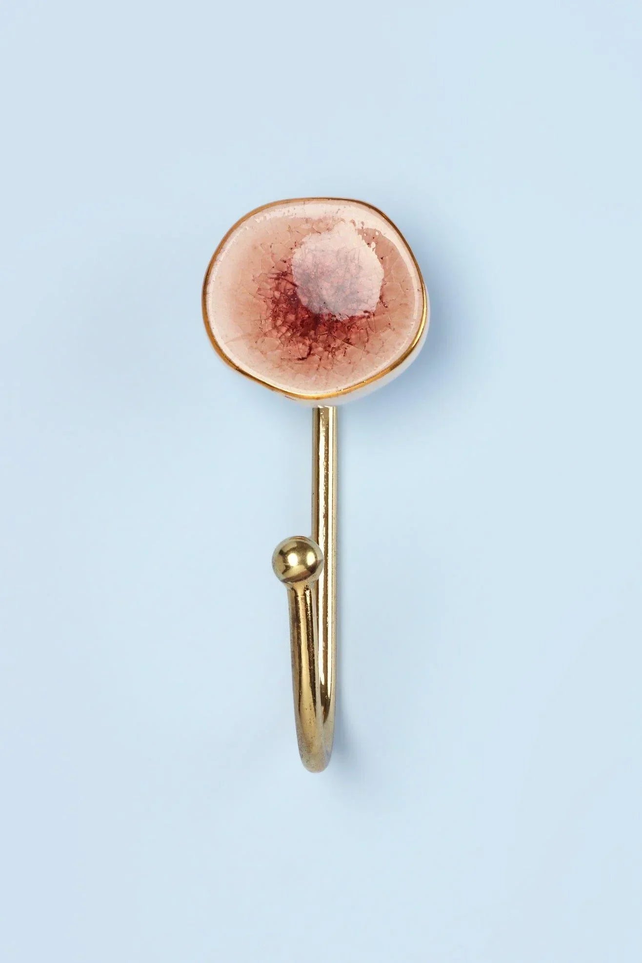 Rhodes Family Ceramic Wall Hook in Crackle Glaze with Brass — lifestyle view, G Decor