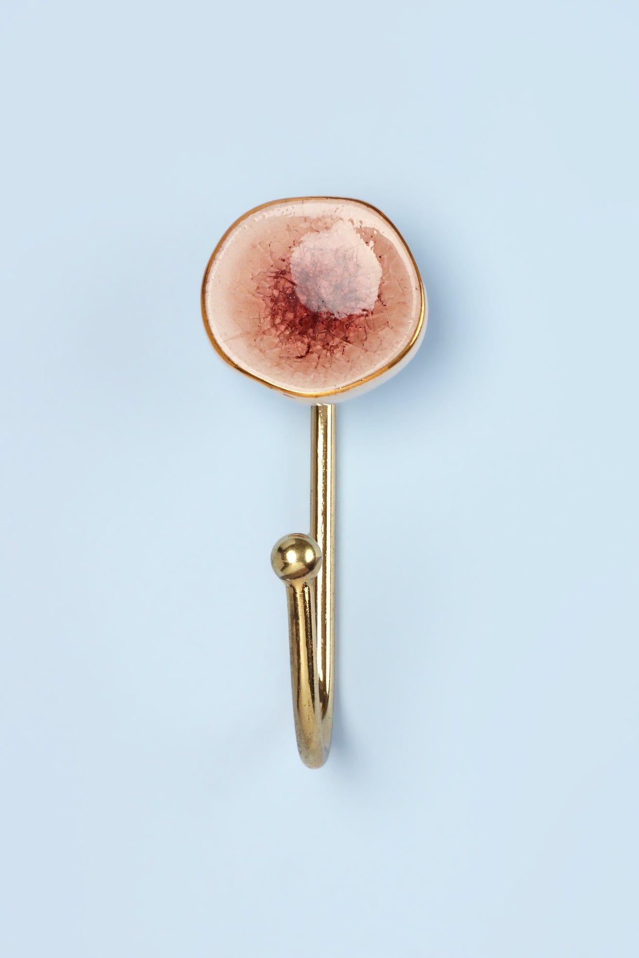 Rhodes Family Handmade & Handcrafted Ceramic Wall Hook Crackle Glaze with Brass Finish - G Decor