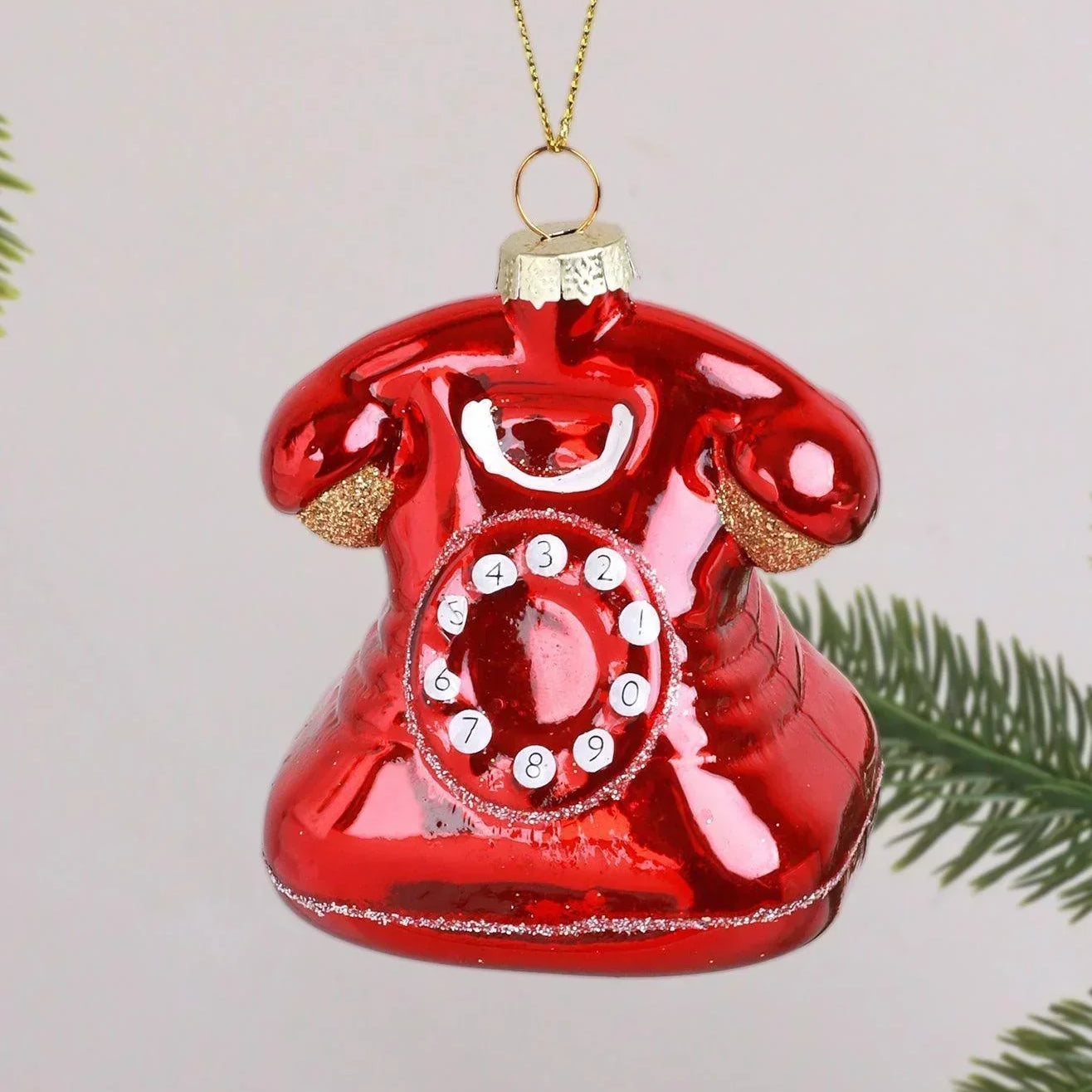 Ring Me Up Hand-Painted Red Telephone Ornament Glass Christmas Decoration - G Decor