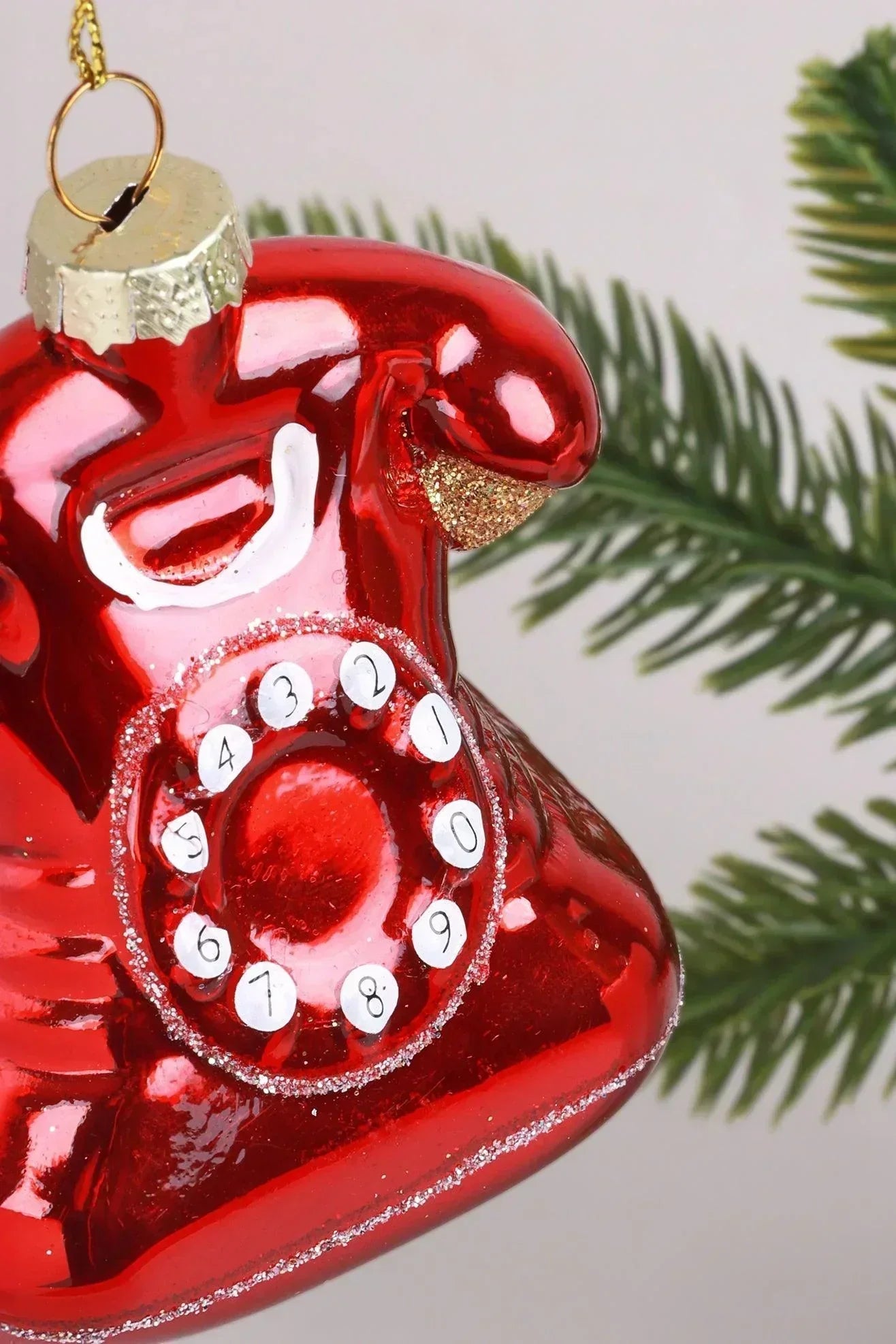 Ring Me Up Hand-Painted Red Telephone Ornament Glass Christmas Decoration - G Decor