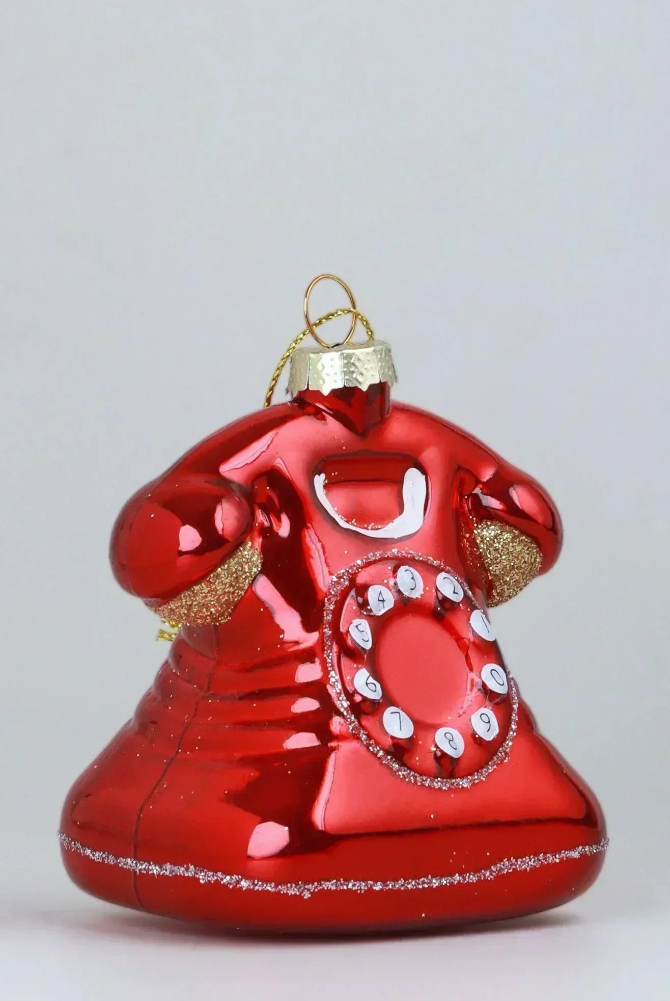 Ring Me Up Hand-Painted Red Telephone Ornament Glass Christmas Decoration - G Decor