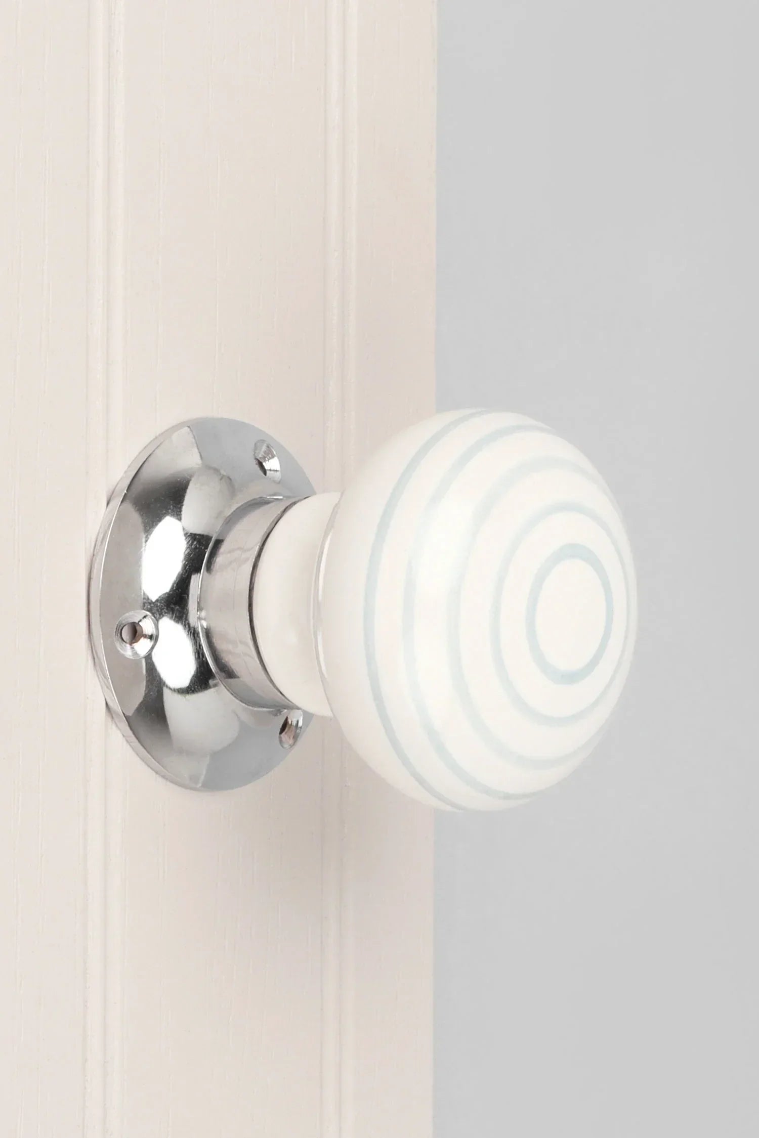 Ringbourne White Ceramic Mortice Door Knobs with Grey Stripe Rings — alternate view, G Decor