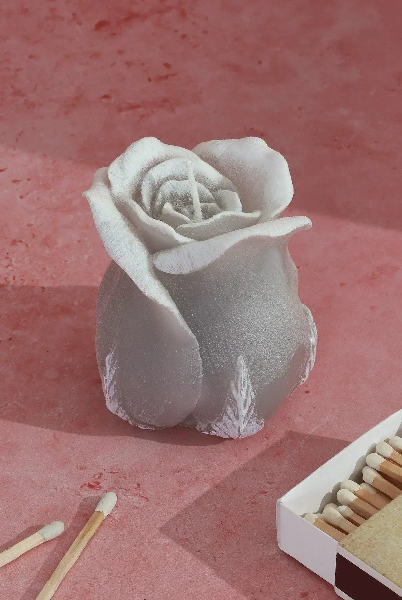 Rosabella Grey Mist Rose Hand-Finished Sculpted Rose Candle in Gentle Grey - G Decor