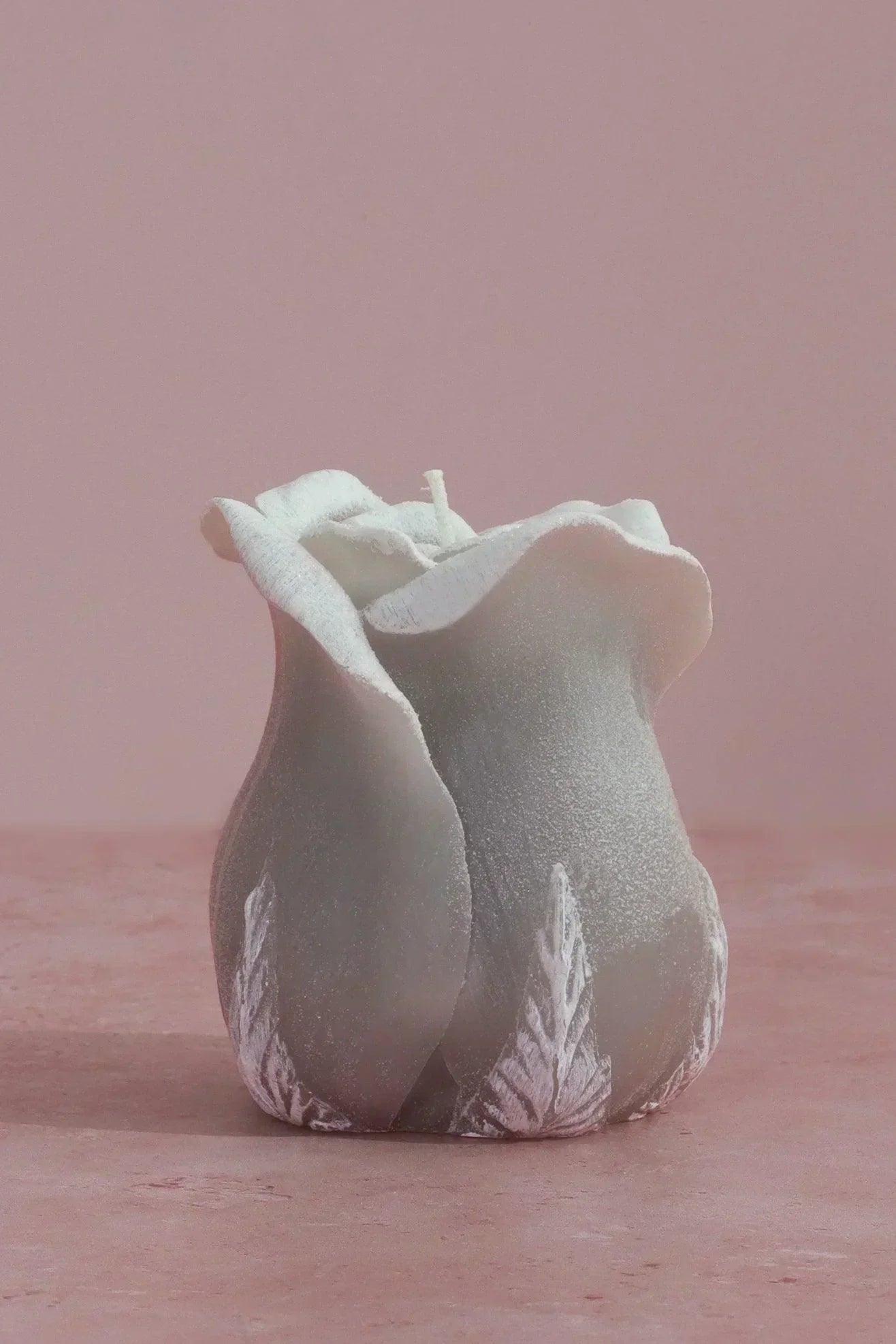 Rosabella Grey Mist Sculpted Rose Candle — close-up view, G Decor