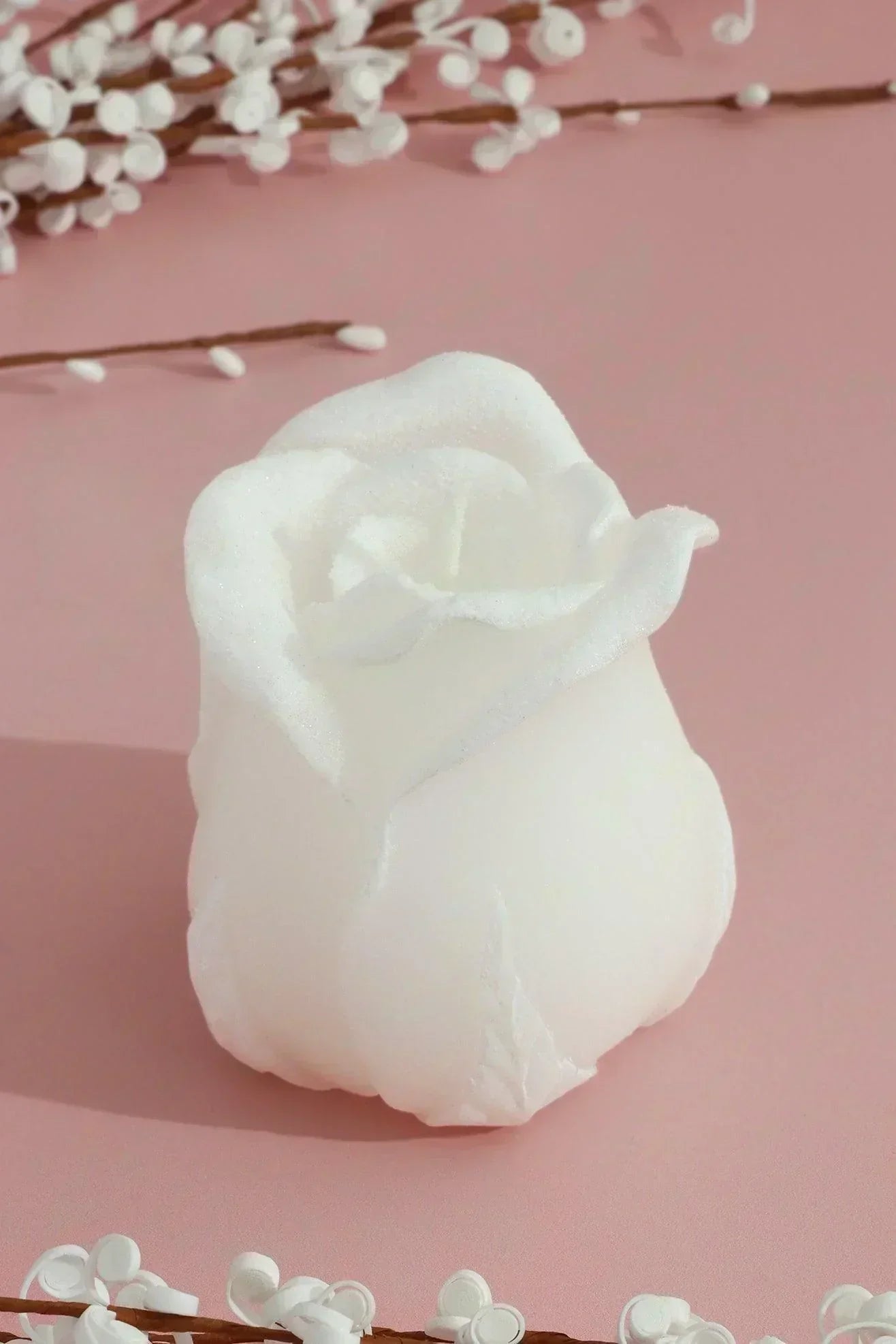 Rosabella Pure Eternal Bloom Hand-Finished Sculpted Rose Candle in Soft White - G Decor