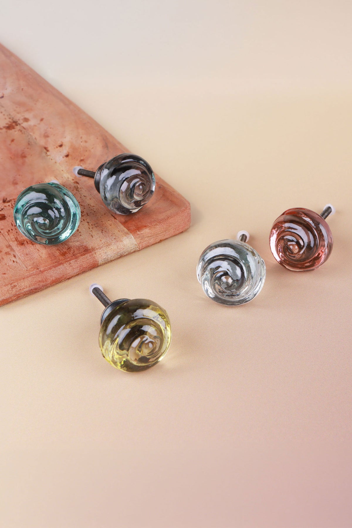 Rose swirl glass cabinet knobs in five colours