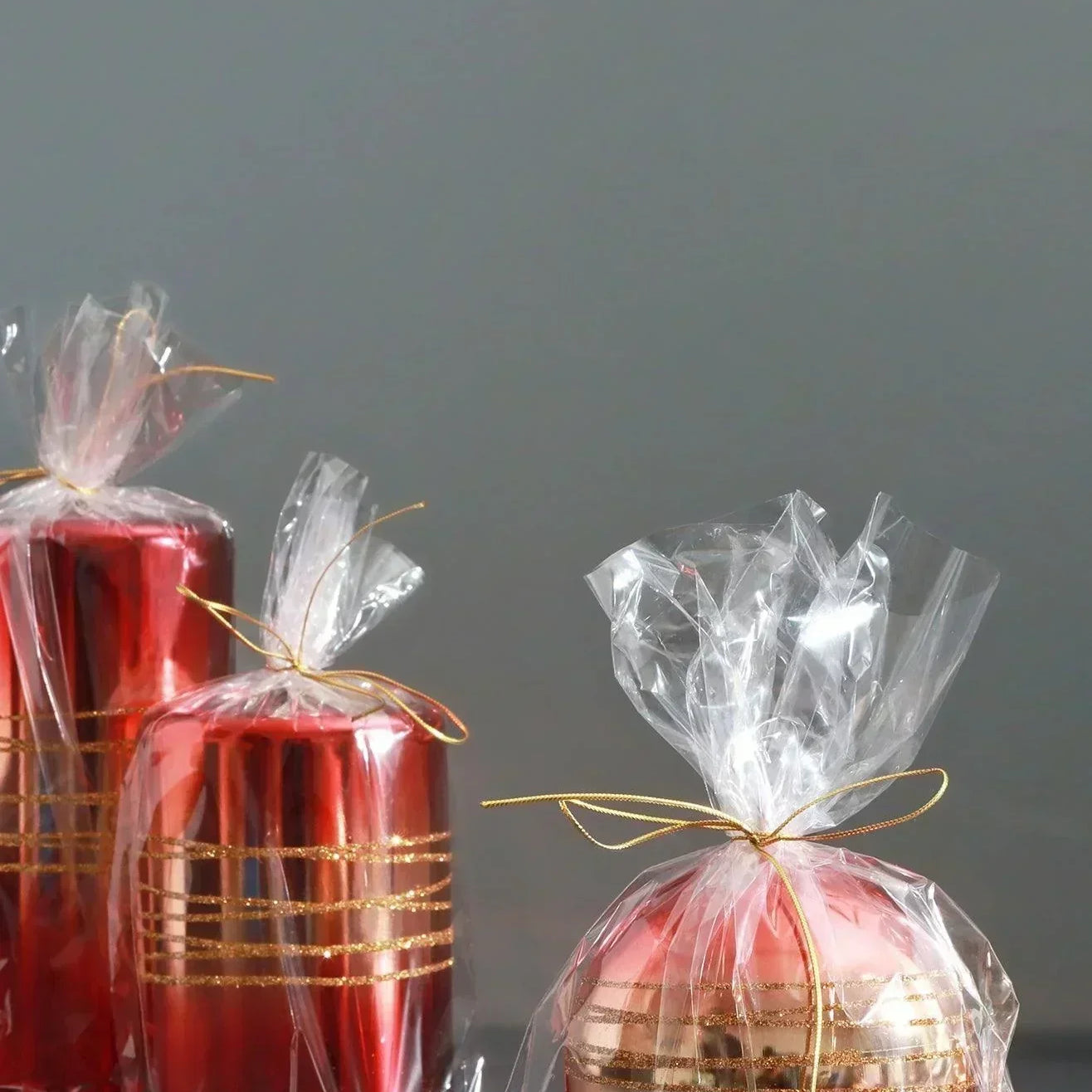 Roselane Mirror Glass Effect Limited Edition Hand-Finished Gold Stripe Glitter Pillar Candle – Crimson Red - G Decor