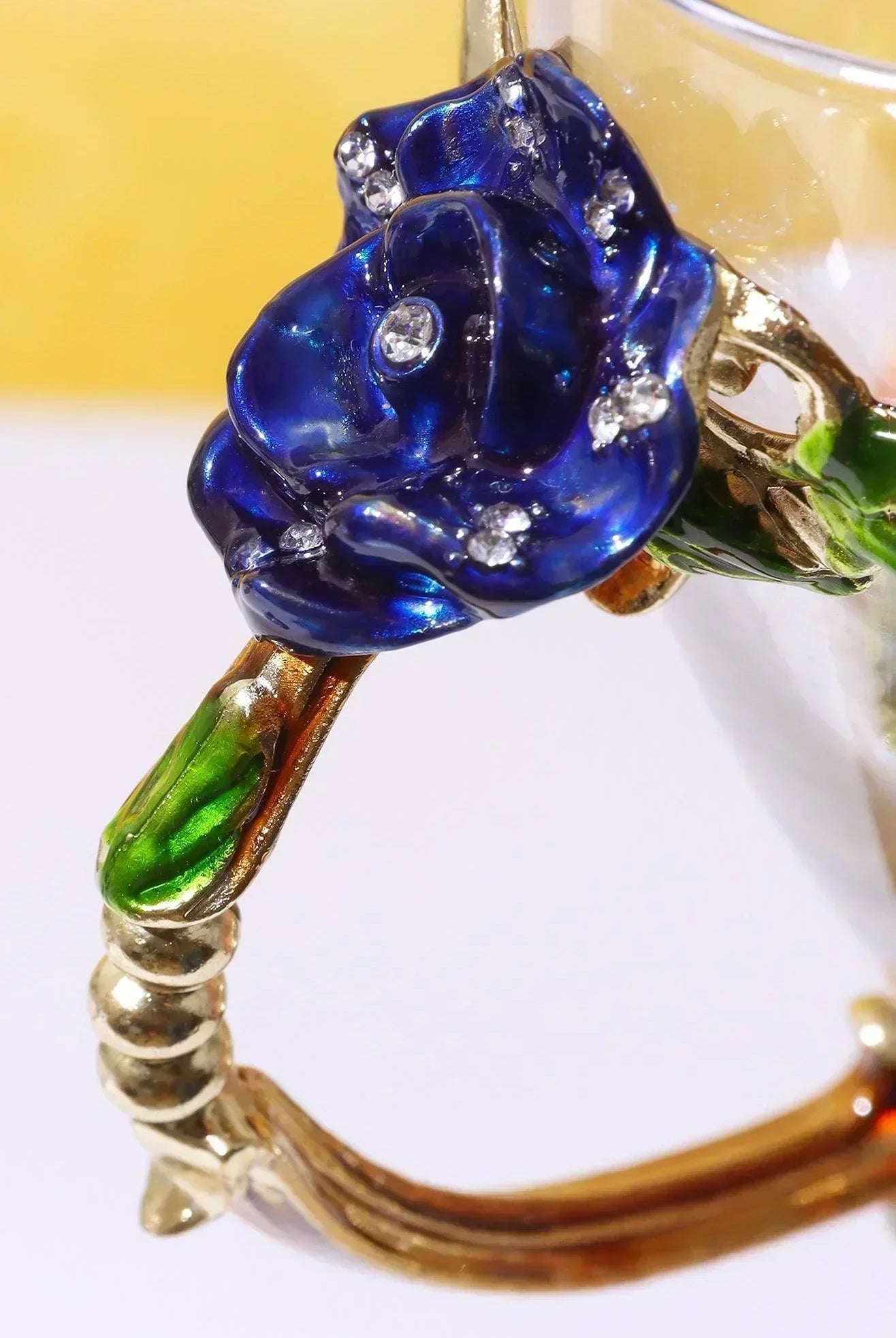 Royal Blue Handcrafted Rose Gift Set Glass Mug with Spoon & Coaster in Elegant Gift Box - G Decor