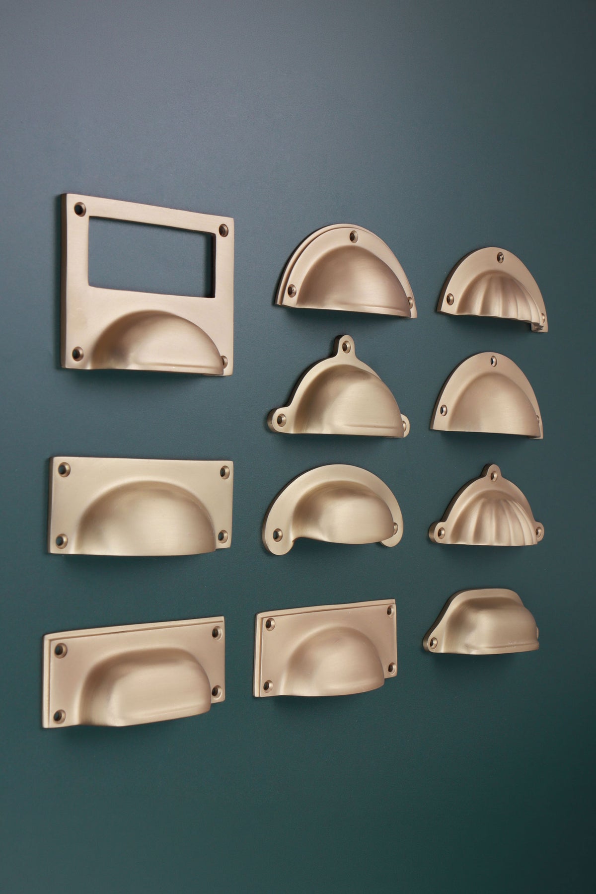 Satin Brass Cup Pull Collection solid brass hardware, second view