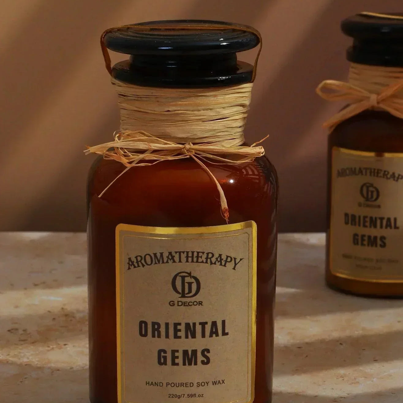 Scented Hand-pounded Soy Wax Oriental Gems Elixir Jar Candle,Musky Woody Amber Apothecary Jar - G Decor