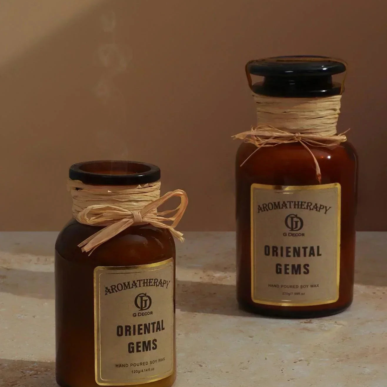 Scented Hand-pounded Soy Wax Oriental Gems Elixir Jar Candle,Musky Woody Amber Apothecary Jar - G Decor