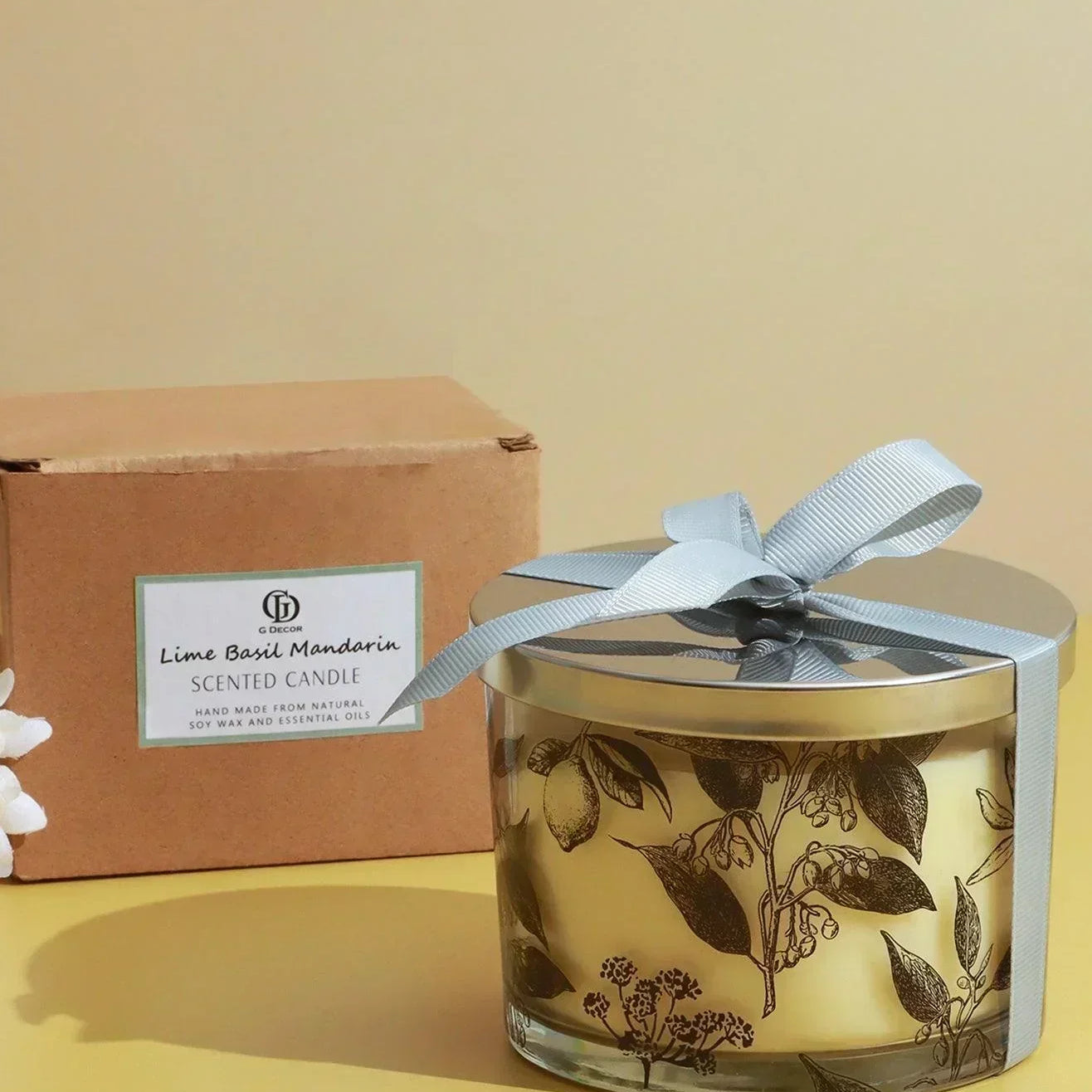 Scented Sicily Sandalwood Lime and Basil Soy, Perfect for Meditation, Large Jar - G Decor