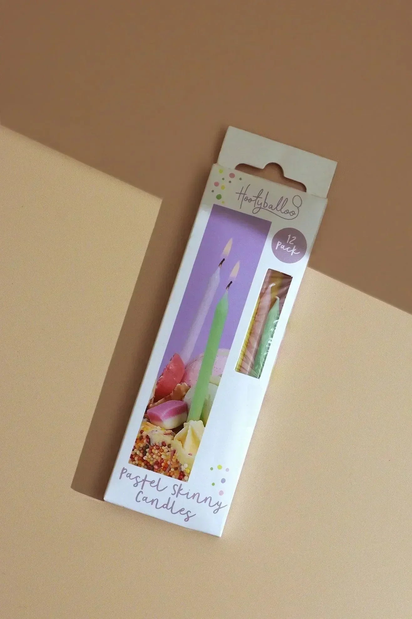 Rainbow Pastel Skinny Birthday Cake Candles Set of 12 — lifestyle view, G Decor
