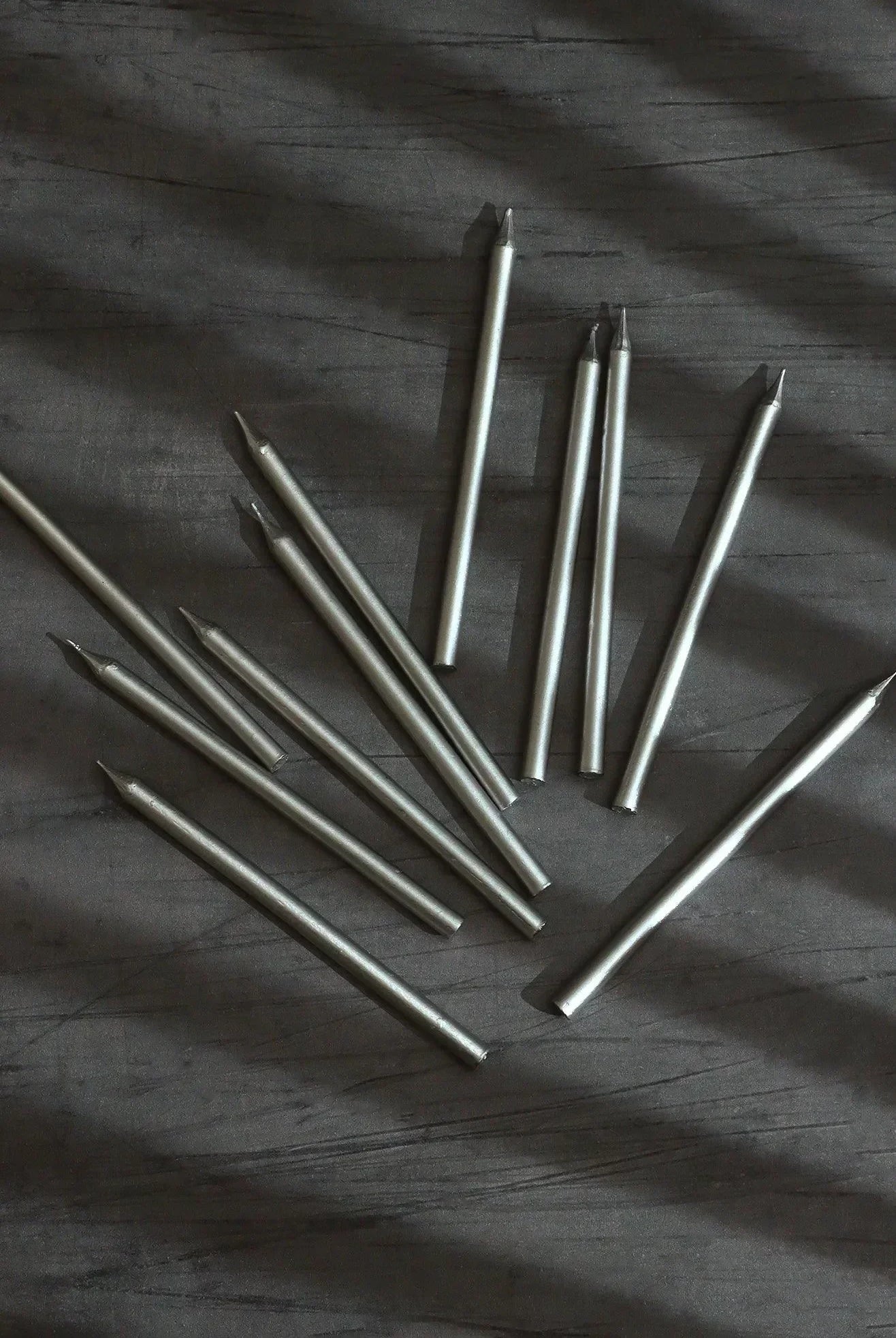 Set of 12 Silver Skinny Cake Candles - G Decor