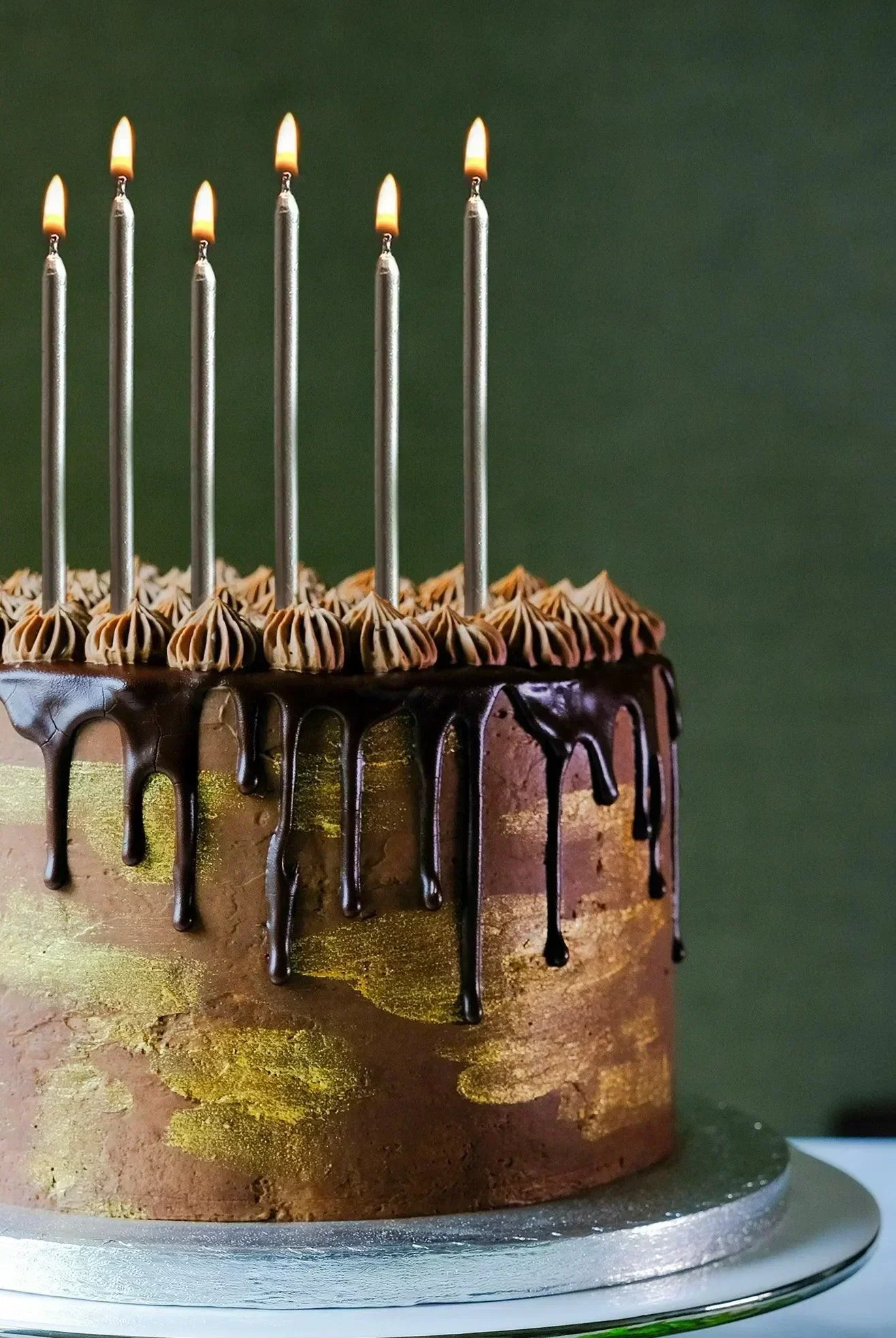 Set of 12 Silver Skinny Cake Candles - G Decor