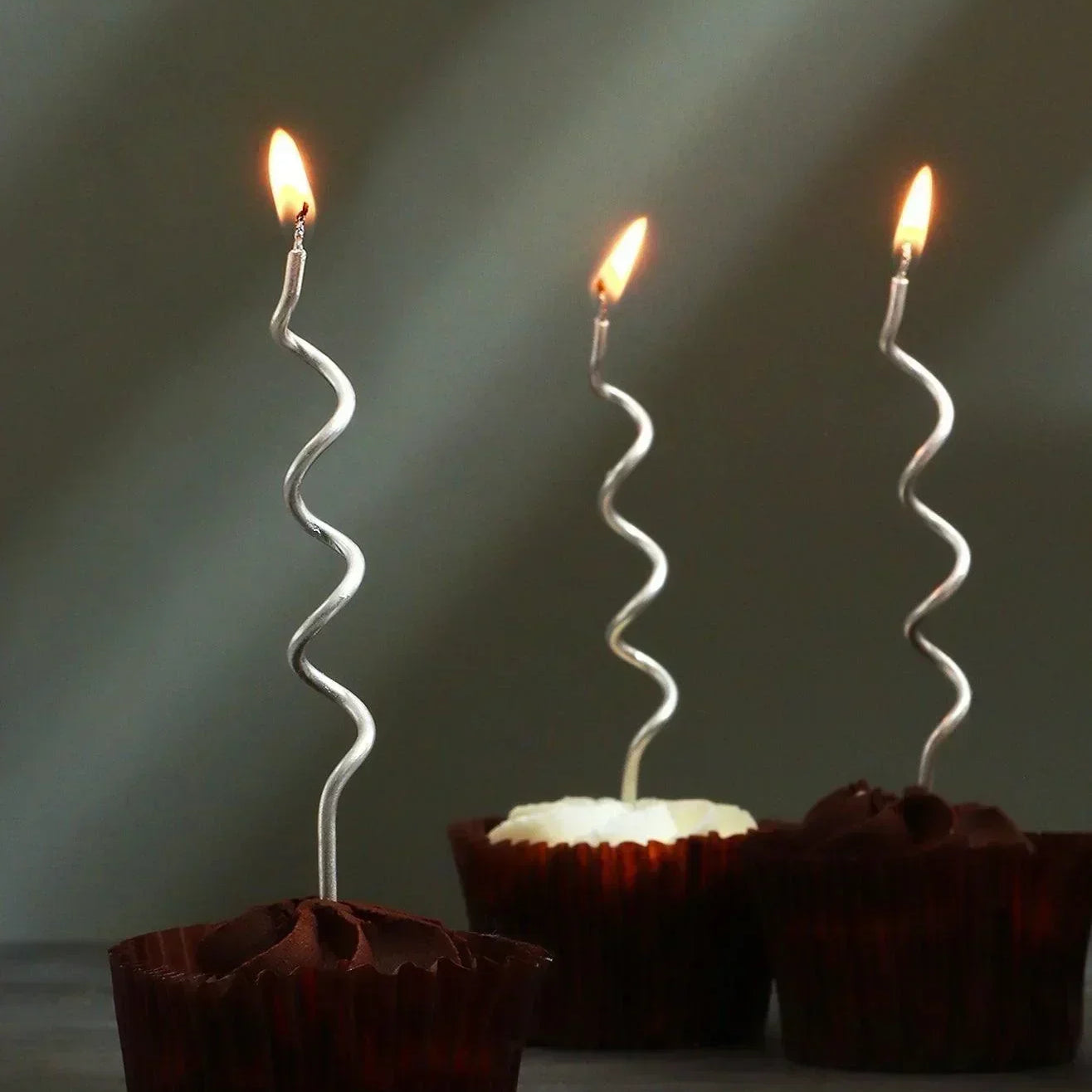 Set of 12 Silver Swirls Cake Candles - G Decor