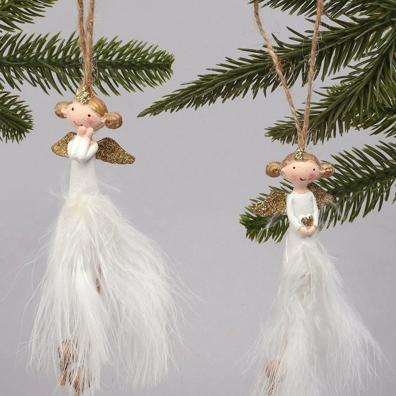 Set of 2 Adorable Cartoon-Style Angel Christmas Tree Decorations - G Decor