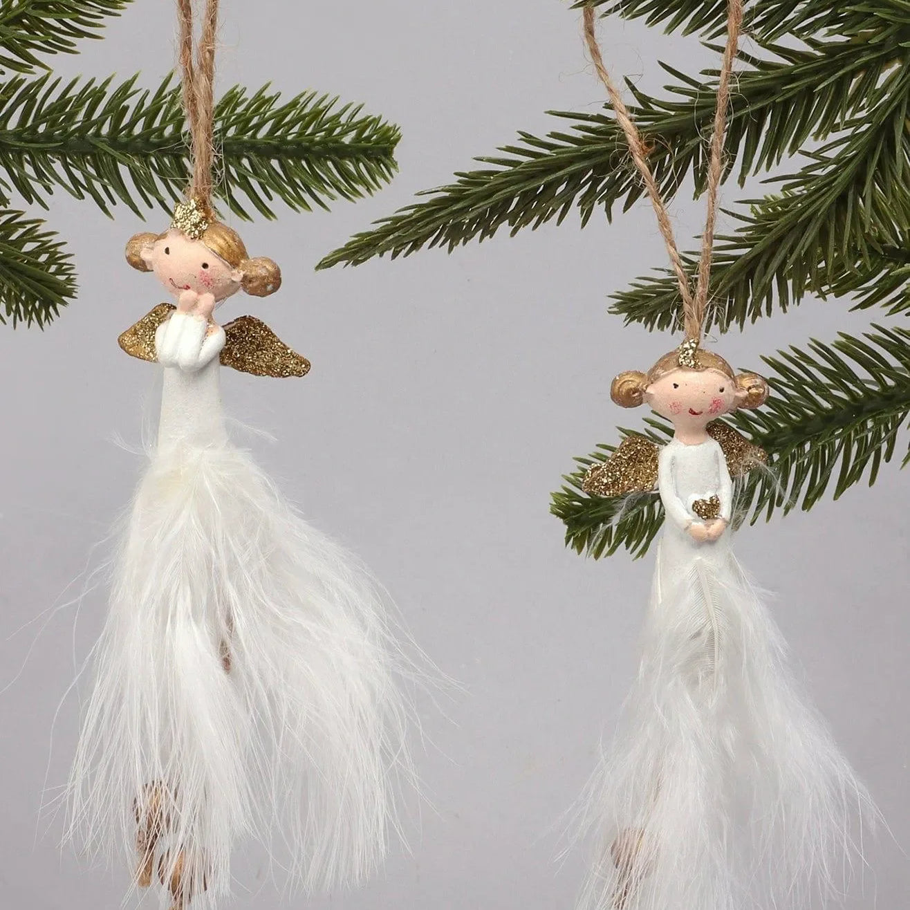 Set of 2 Adorable Cartoon-Style Angel Christmas Tree Decorations - G Decor