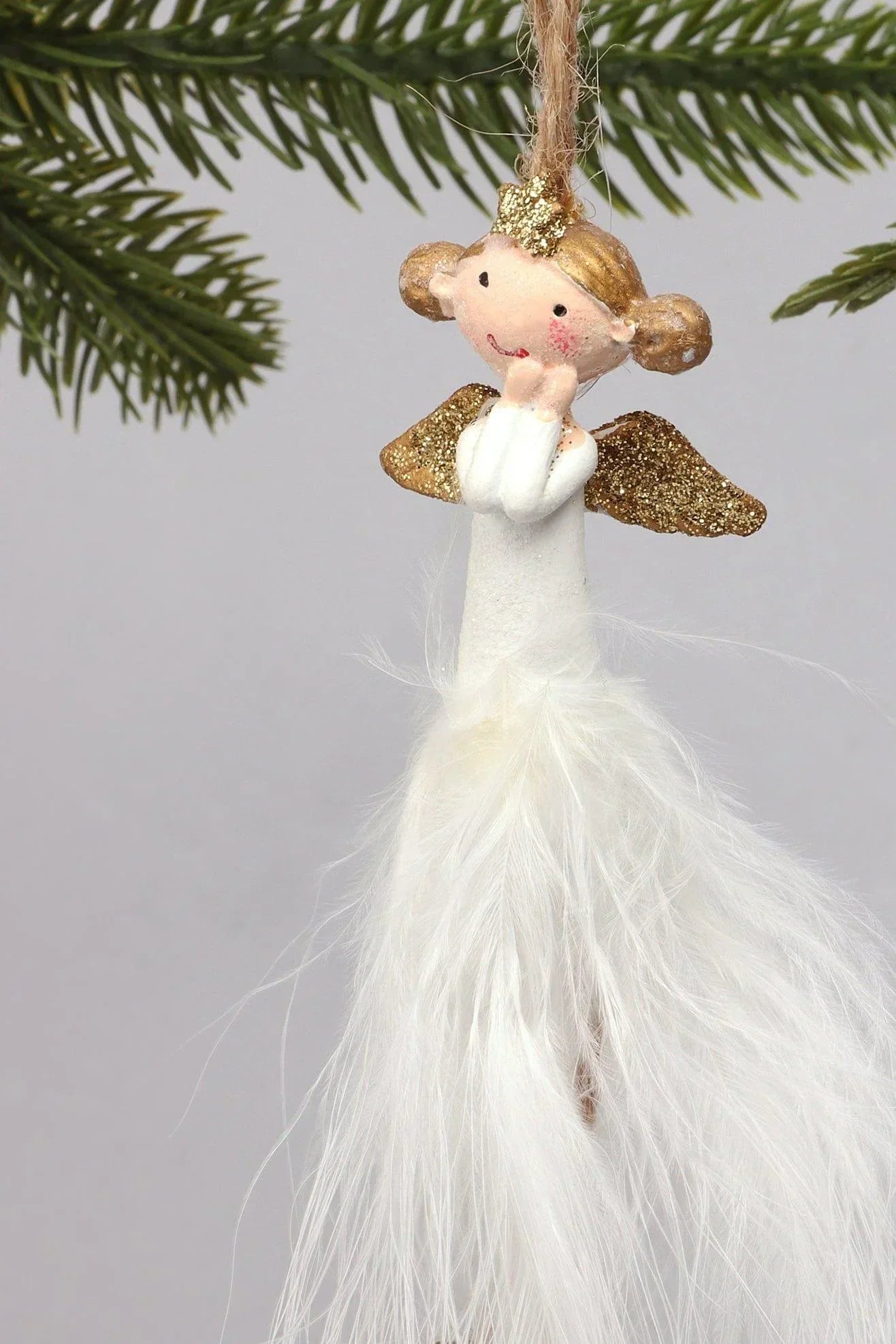 Pair of Hand-Painted Soft Feather Angels in White and Gold — alternate view, G Decor