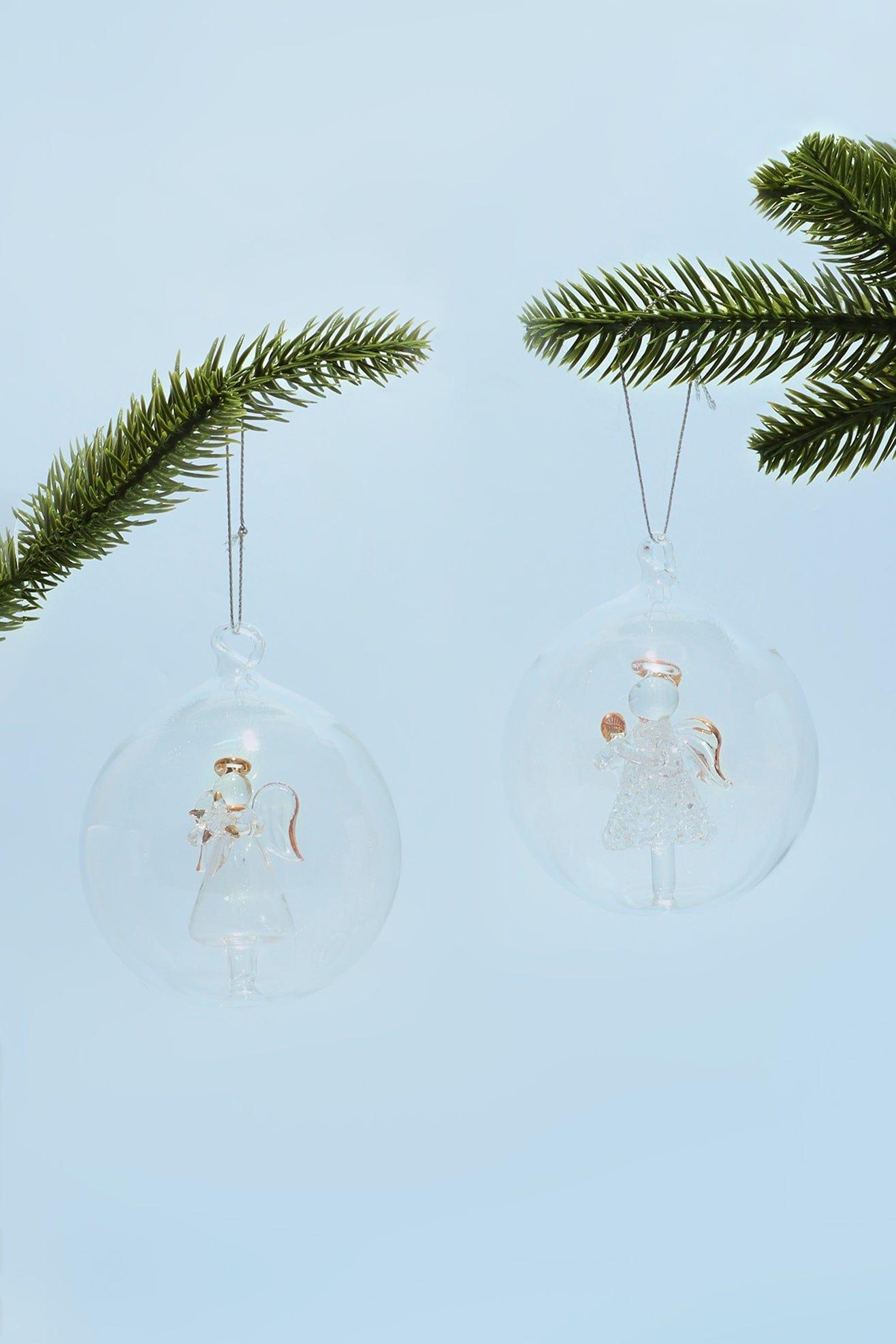 G Decor Christmas Decorations Gold Glass Angel Christmas Tree Baubles Set of 2