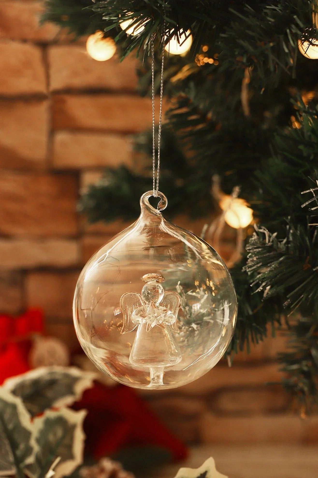 set-of-2-hand-blown-glass-angel-christmas-tree-baubles-clear-hanging-ornaments-g-decor-84349 - G Decor