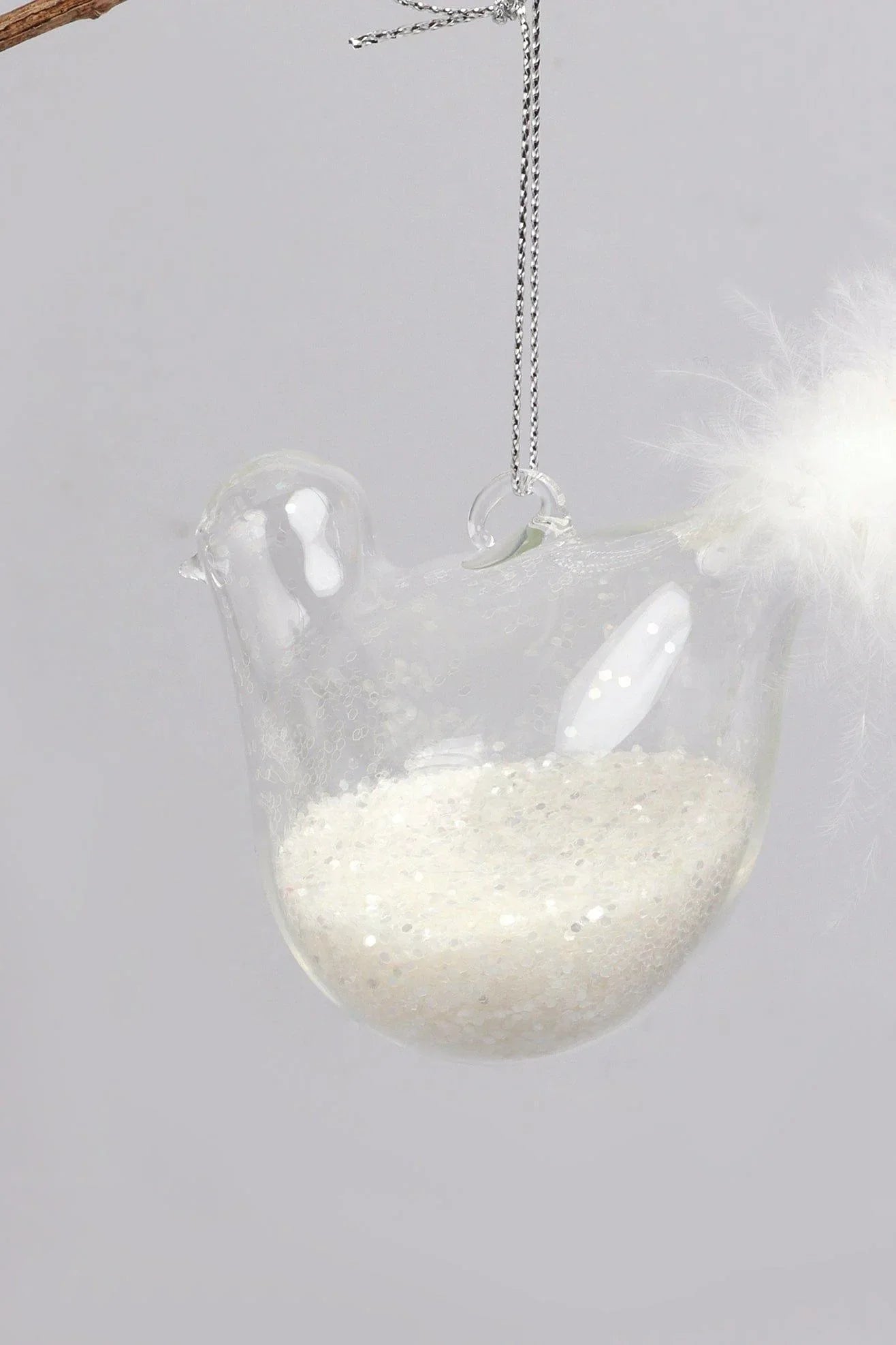set-of-2-hand-blown-glass-dove-pair-birds-christmas-tree-decorations-with-white-feather-tails-and-snow-filled-detail-g-decor-13375 - G Decor