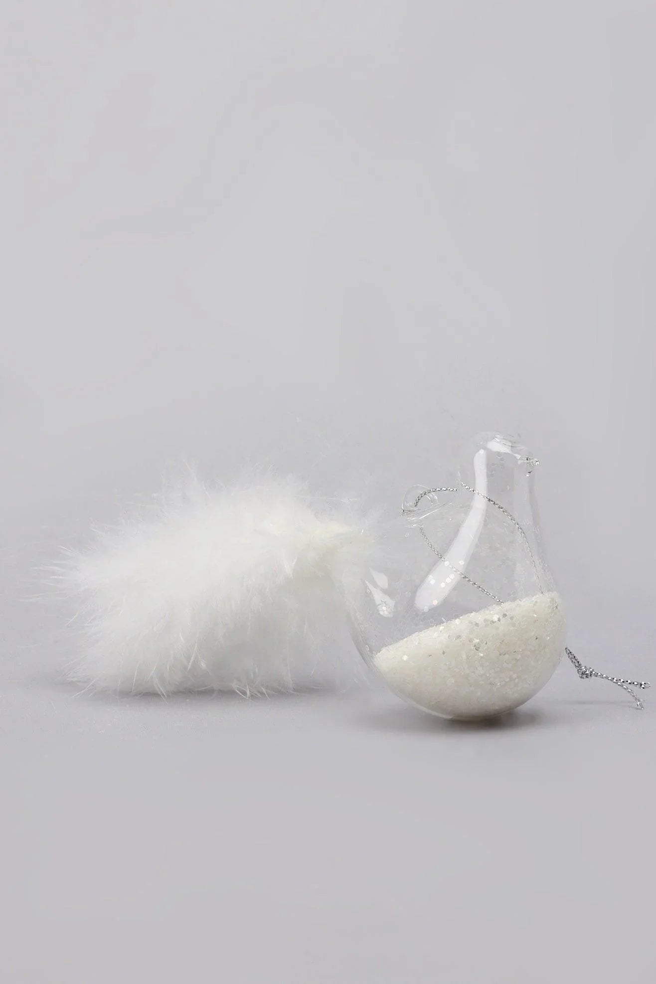 set-of-2-hand-blown-glass-dove-pair-birds-christmas-tree-decorations-with-white-feather-tails-and-snow-filled-detail-g-decor-71944 - G Decor