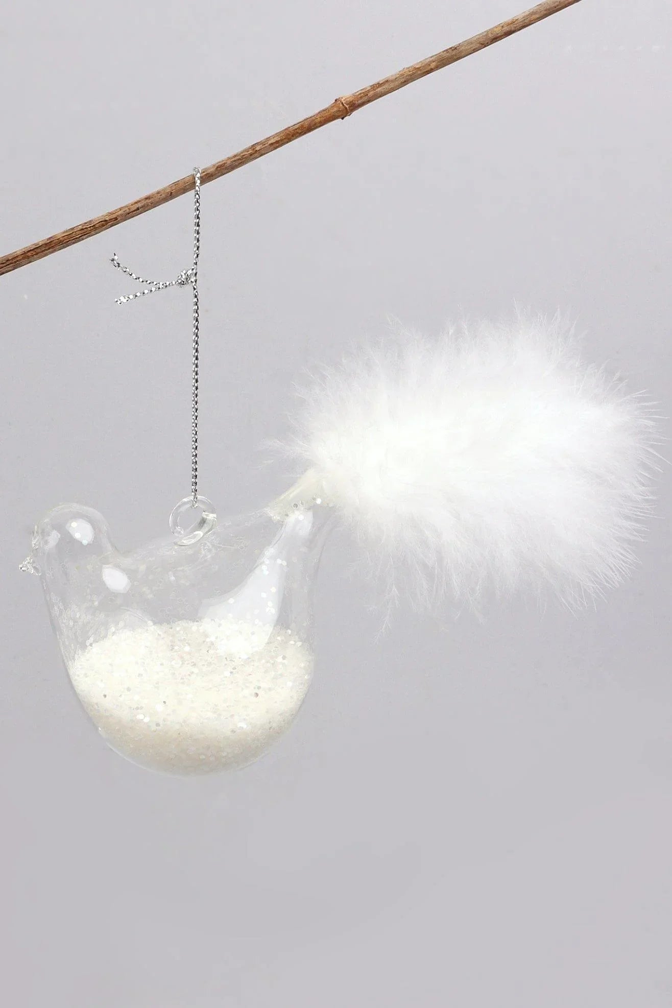 set-of-2-hand-blown-glass-dove-pair-birds-christmas-tree-decorations-with-white-feather-tails-and-snow-filled-detail-g-decor-73438 - G Decor