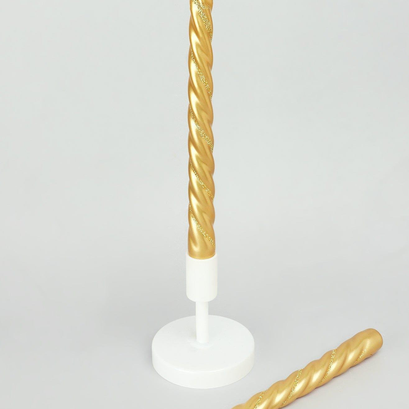 Set of 2 Handmade Maison Dorée Antique Gold Spiral Glitter Stripe Dinner & Taper Candles - G Decor