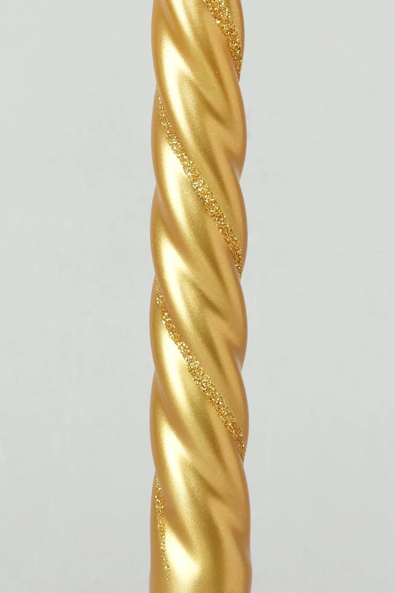 Set of 2 Handmade Maison Dorée Antique Gold Spiral Glitter Stripe Dinner & Taper Candles - G Decor