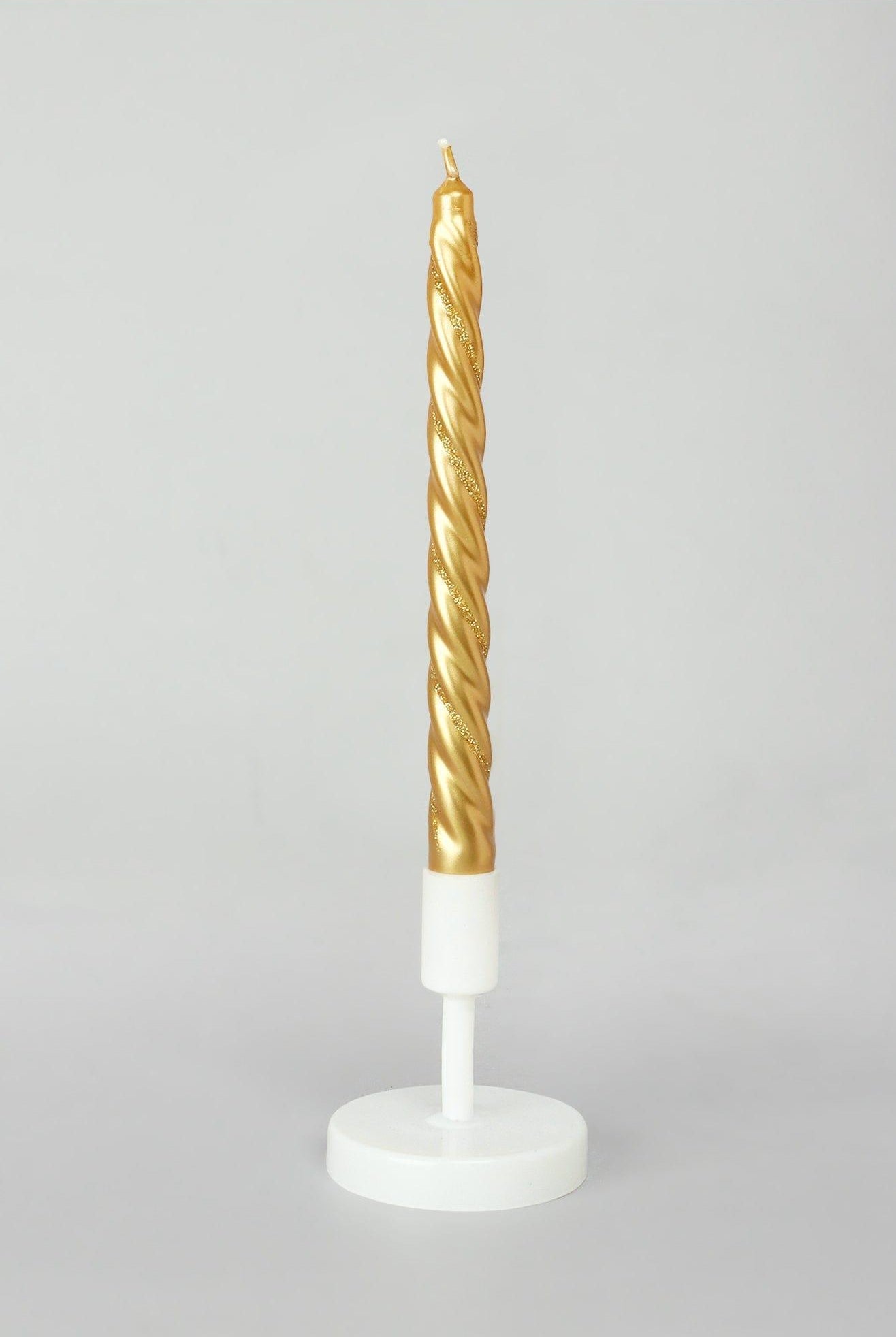 Set of 2 Handmade Maison Dorée Antique Gold Spiral Glitter Stripe Dinner & Taper Candles - G Decor