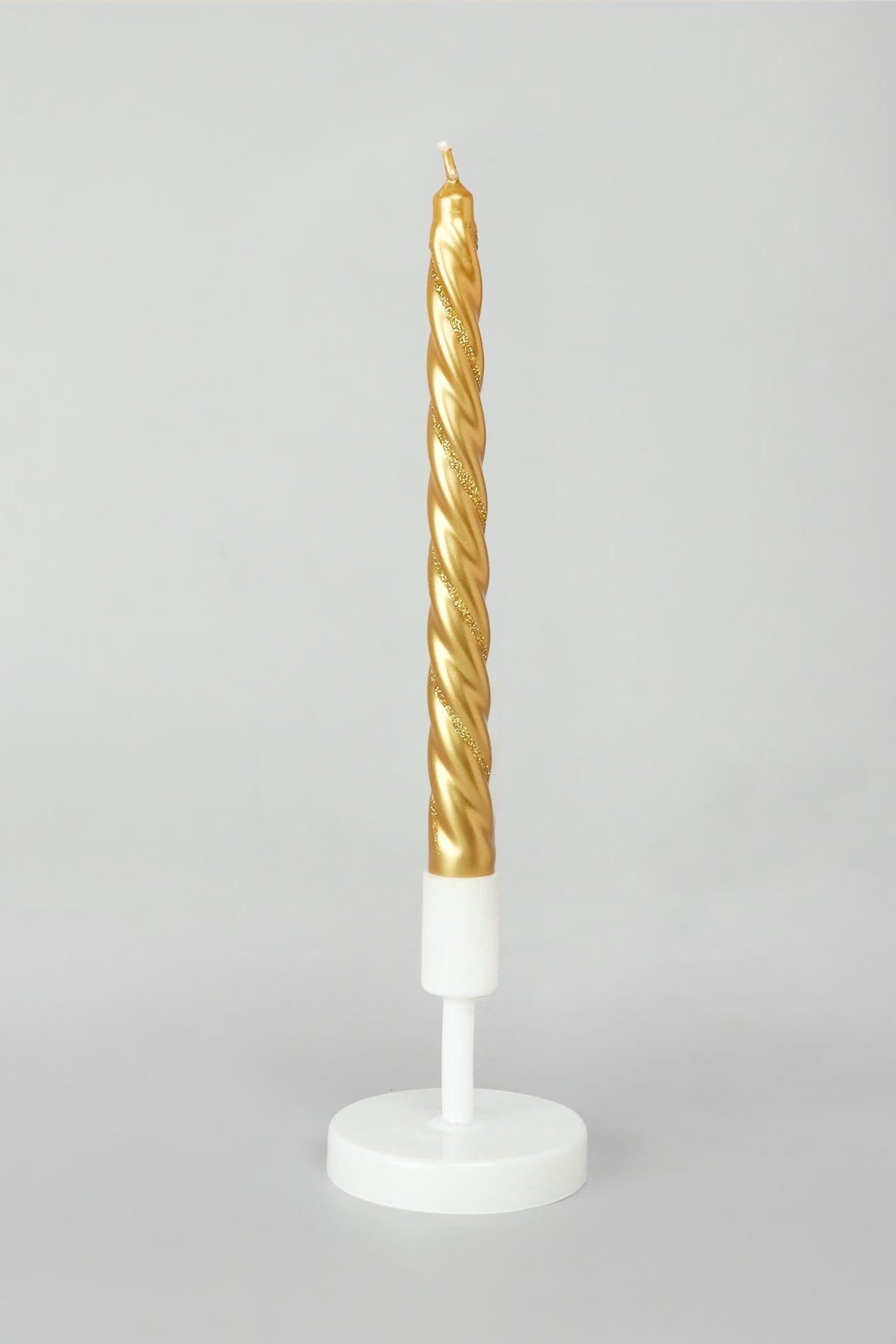 Set of 2 Handmade Maison Dorée Antique Gold Spiral Glitter Stripe Dinner & Taper Candles - G Decor
