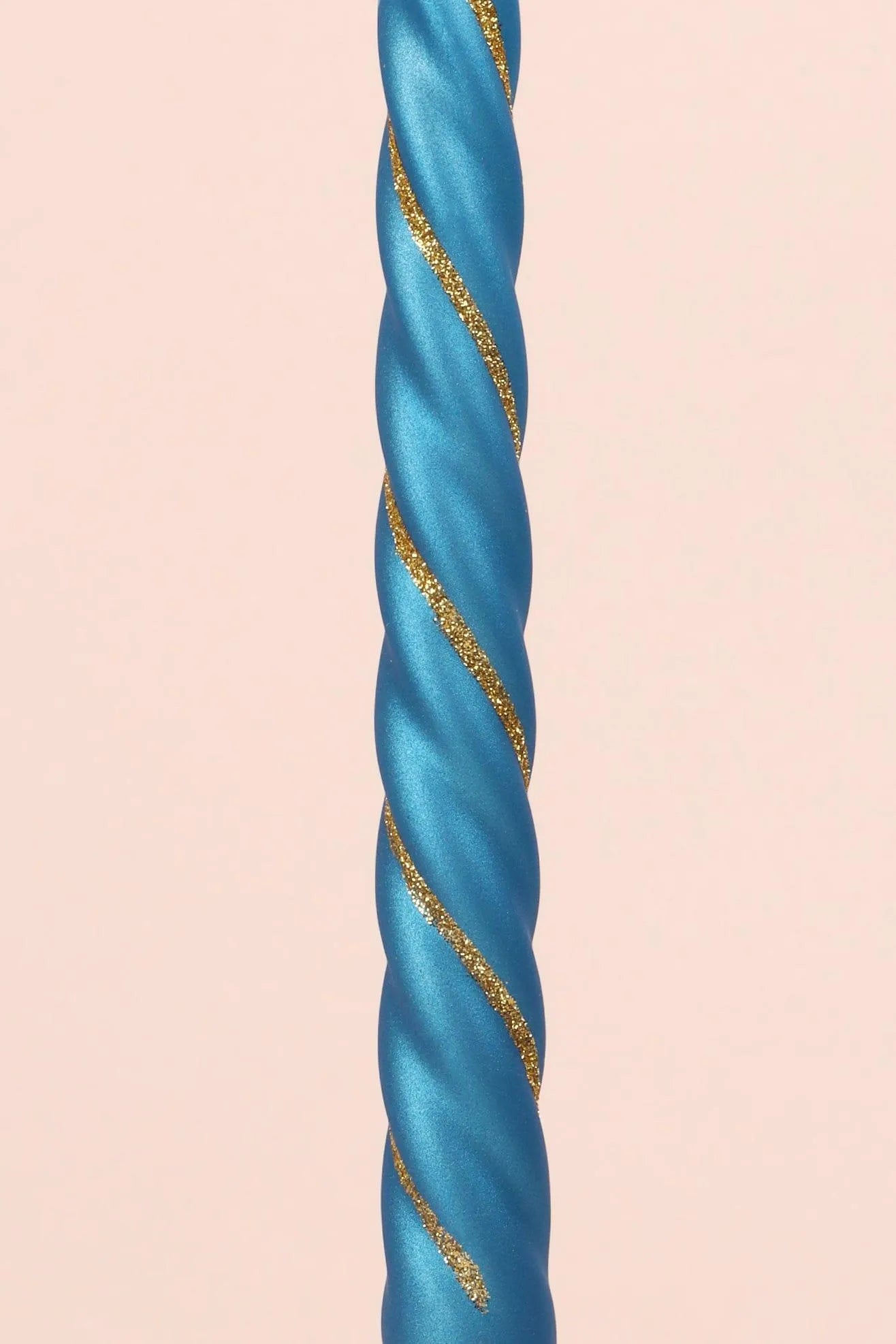 Set of 2 Handmade Maison Dorée Royal Blue Spiral Glitter Stripe Dinner & Taper Candles - G Decor