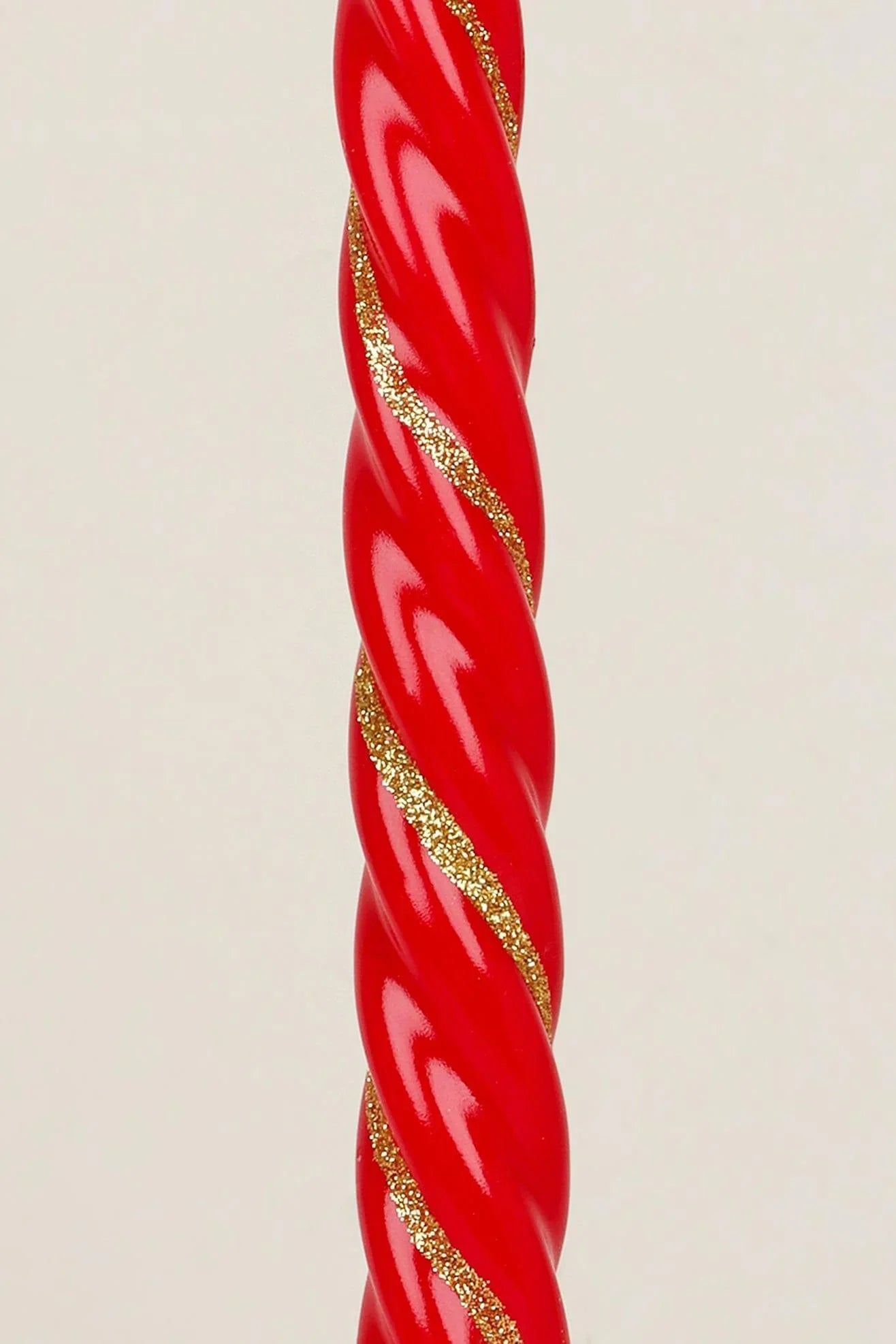 Maison Dorée Pair of Scarlet Red Spiral Glitter Taper Candles — alternate view, G Decor