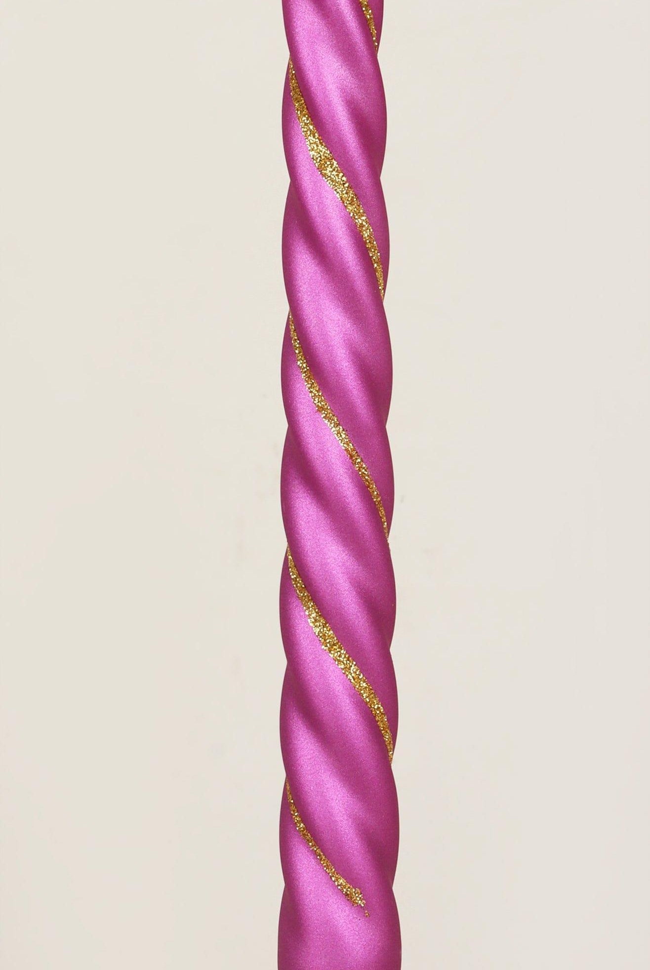 Set of 2 Handmade Maison Dorée Violet Orchid Spiral Glitter Stripe Dinner & Taper Candles - G Decor