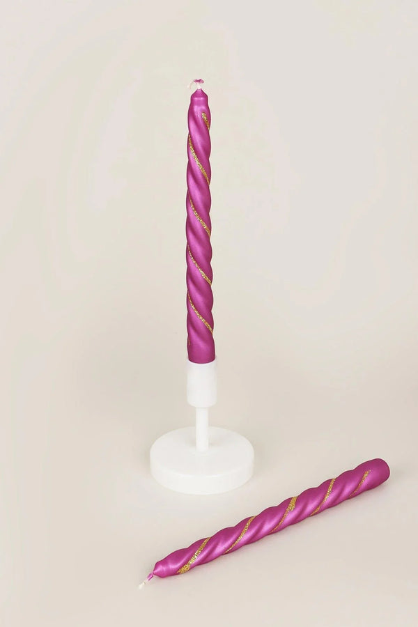 Maison Dorée Pair of Violet Orchid Spiral Glitter Taper Candles