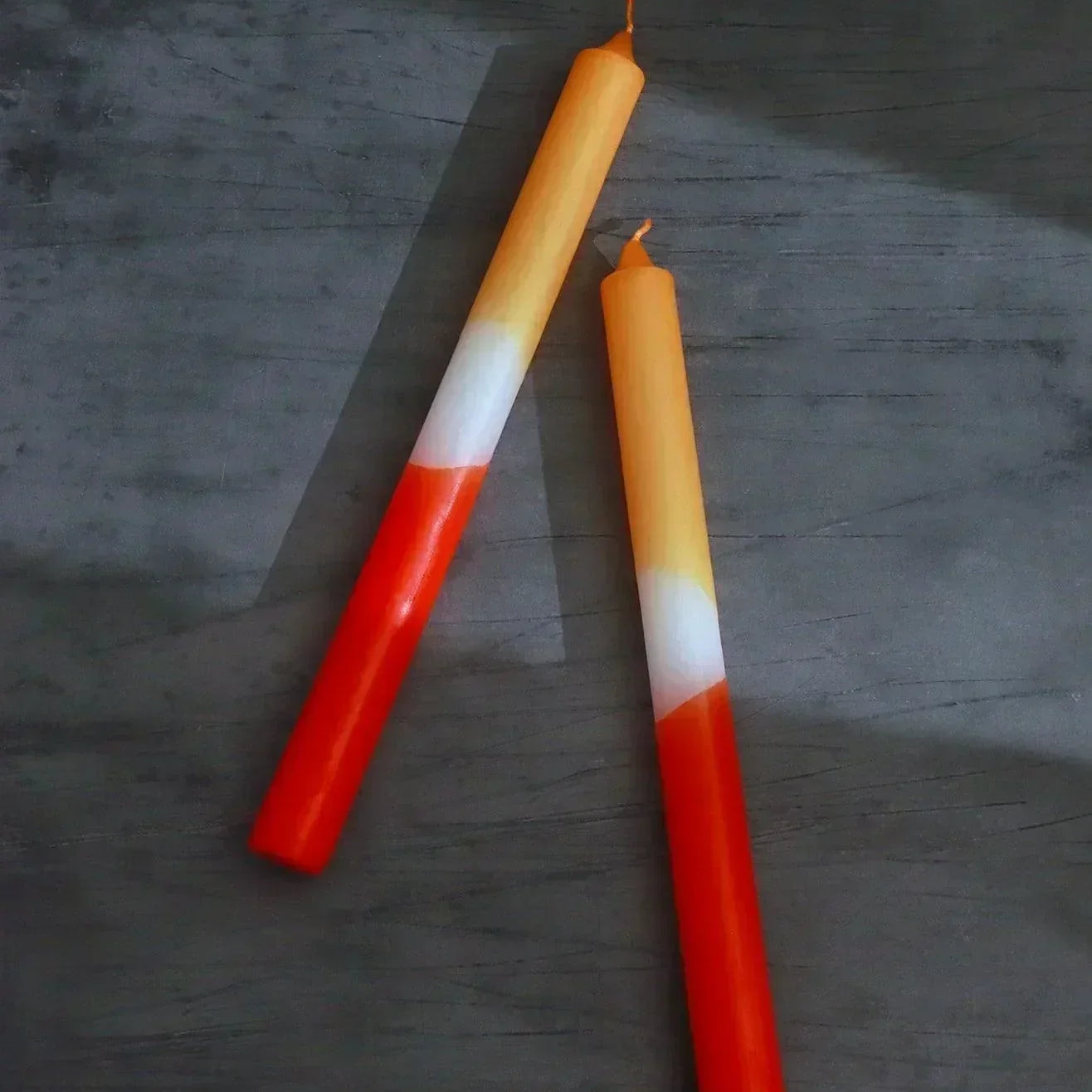 Set of 2 Orange/White/Vermilion Dinner Candles - G Decor