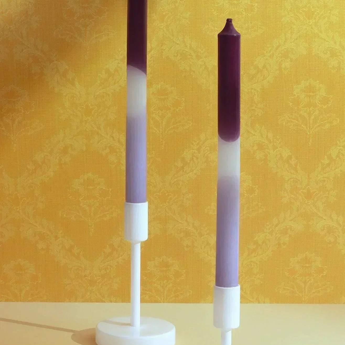 Set of 2 Purple/White/Lavender Dinner Candles - G Decor