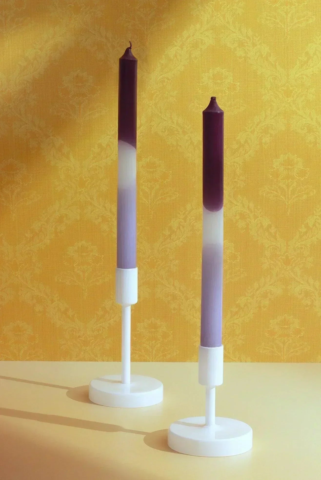 Set of 2 Purple/White/Lavender Dinner Candles - G Decor