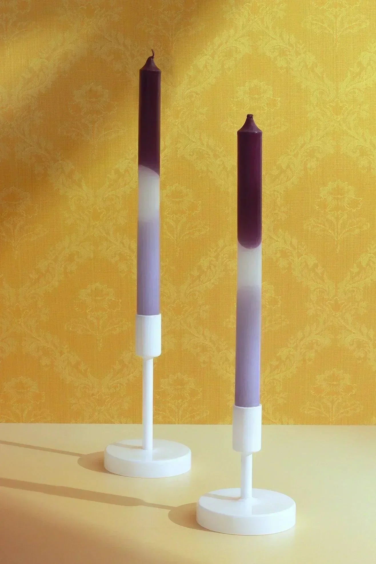 Set of 2 Purple/White/Lavender Dinner Candles - G Decor