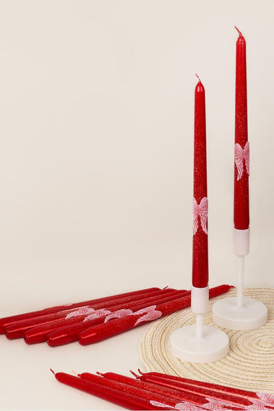 G Decor Candles & Candle Holders Red Set of 2 Red Dinner Candles with Angel Wing Designs