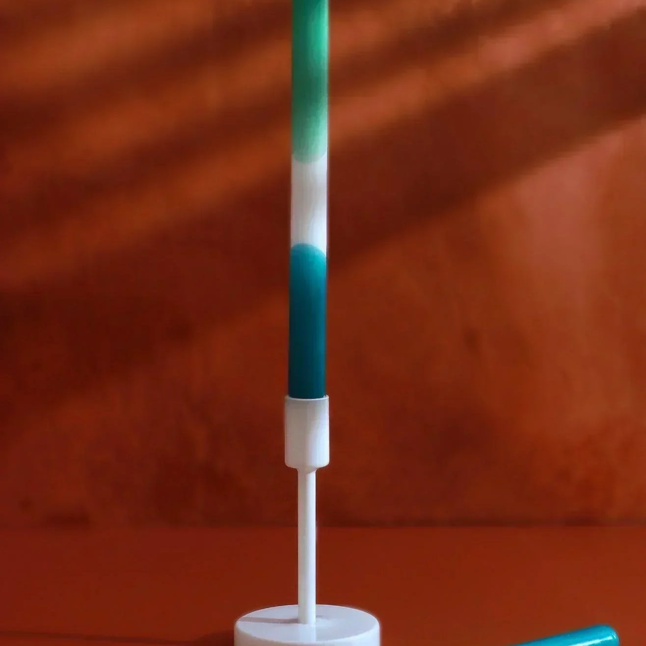 Set of 2 Teal/White/Blue Dinner Candles - G Decor